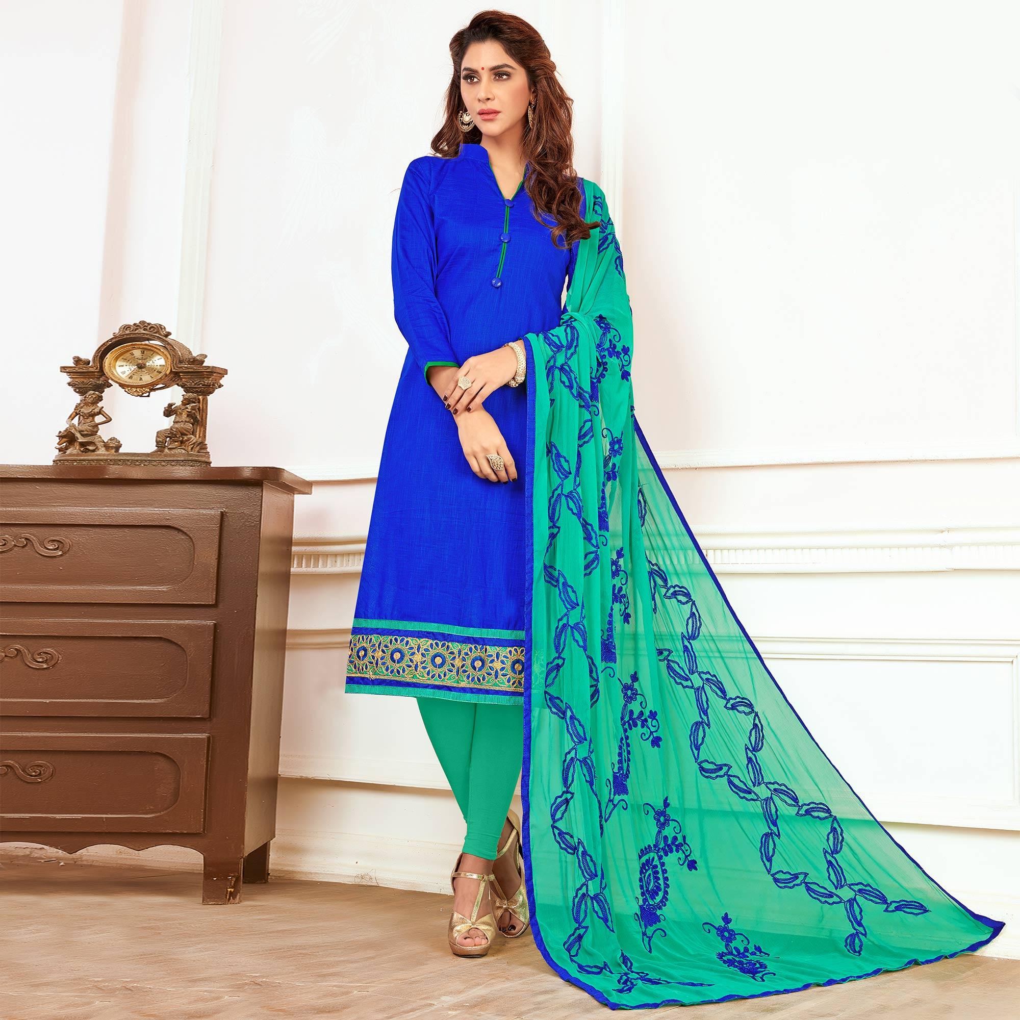 Peachmode Dashing Blue Colored Casual Wear Cotton Suit