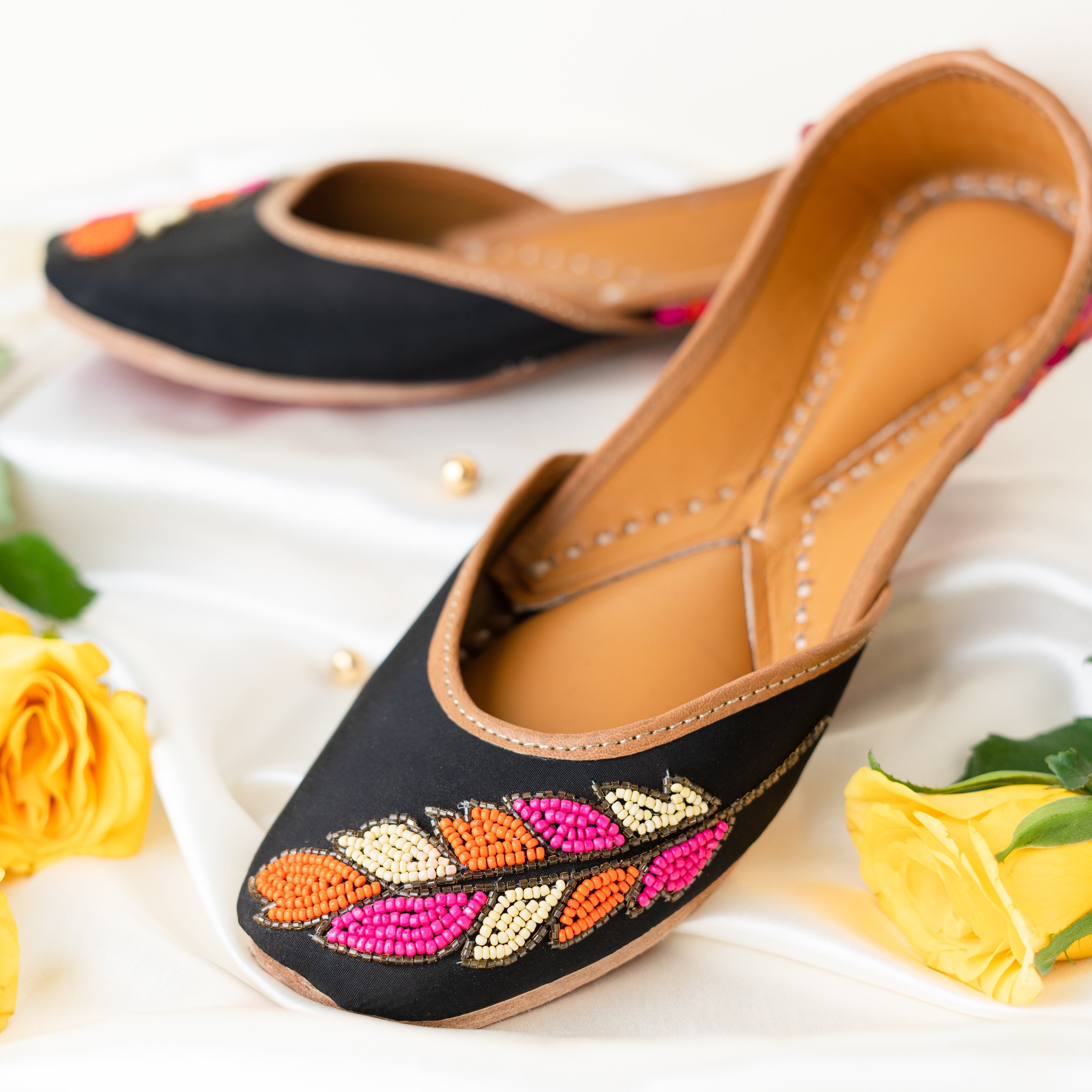 BlackTree Black Sequins and Beaded Leaf Jutti - view 2