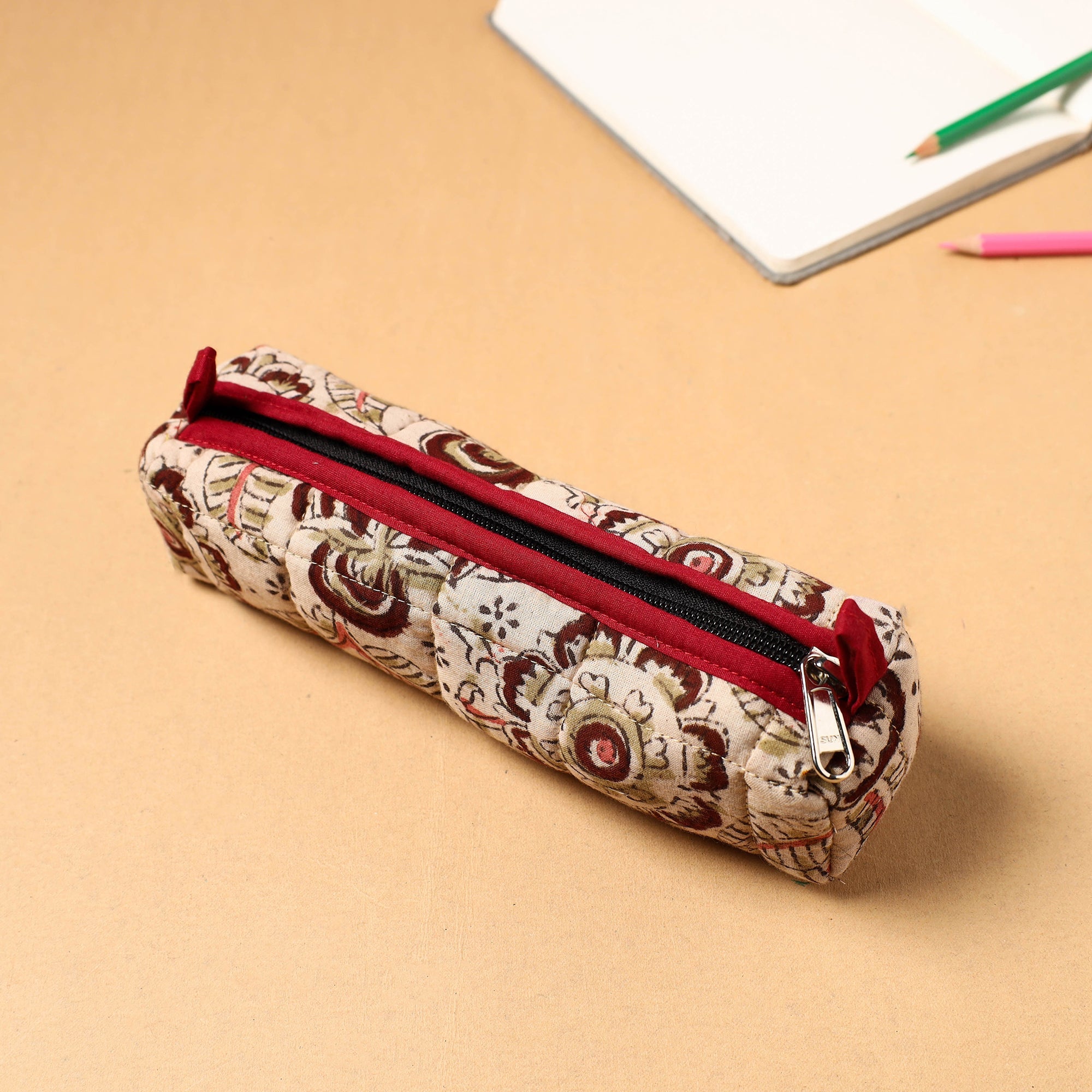 NOORI BAZAR Beige - Handcrafted Quilted Cotton Pencil Pouch 02