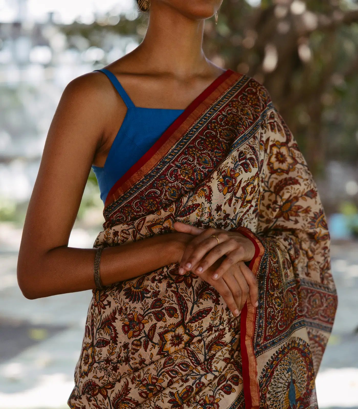 RmKV Cream Handloom Chanderi Cotton Saree With A Printed Kalamkari Design - view 2