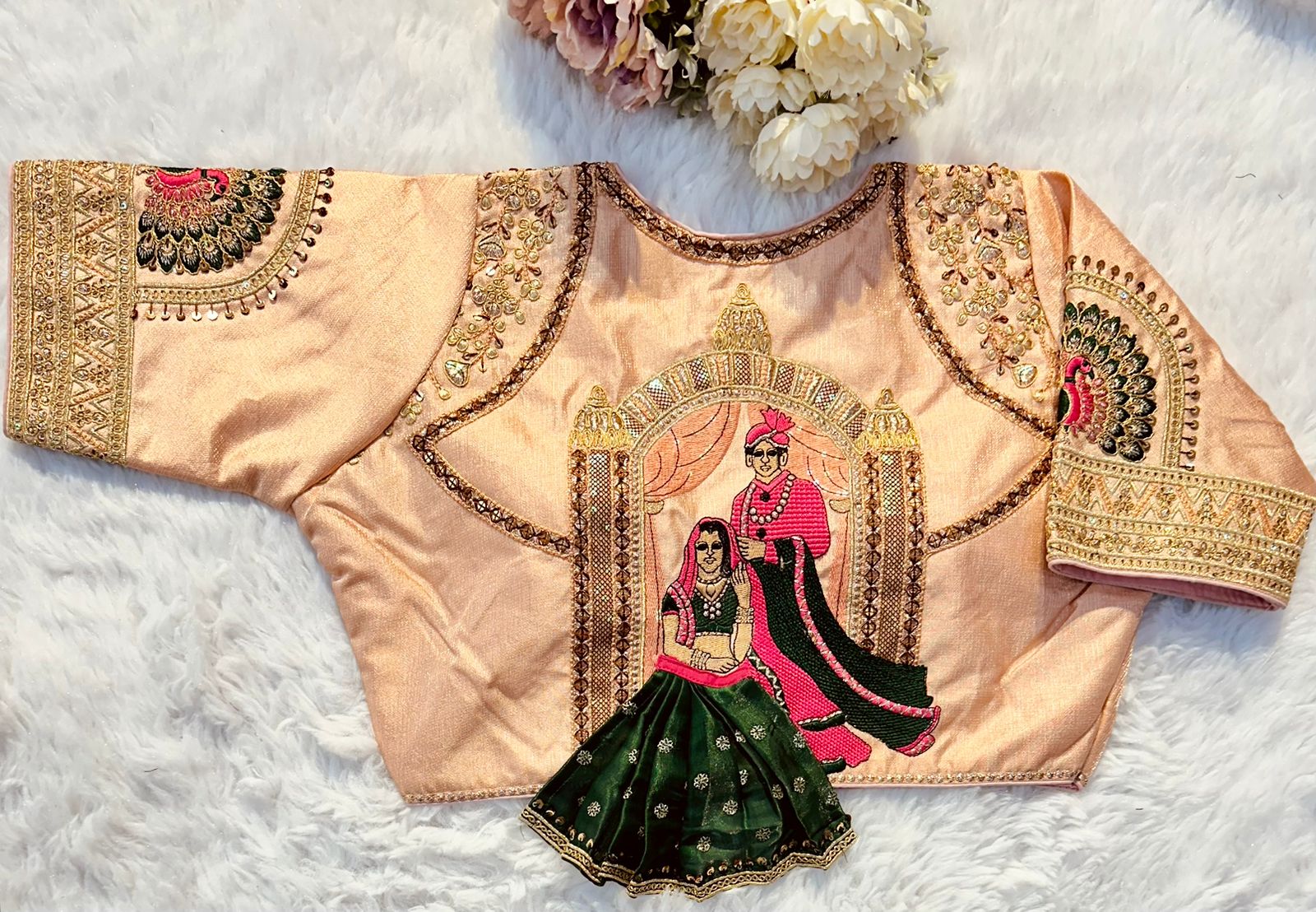 ClothsVilla Orange Wedding Wear Blouse in Raspberry Silk with Exquisite Embroidery and Sequins