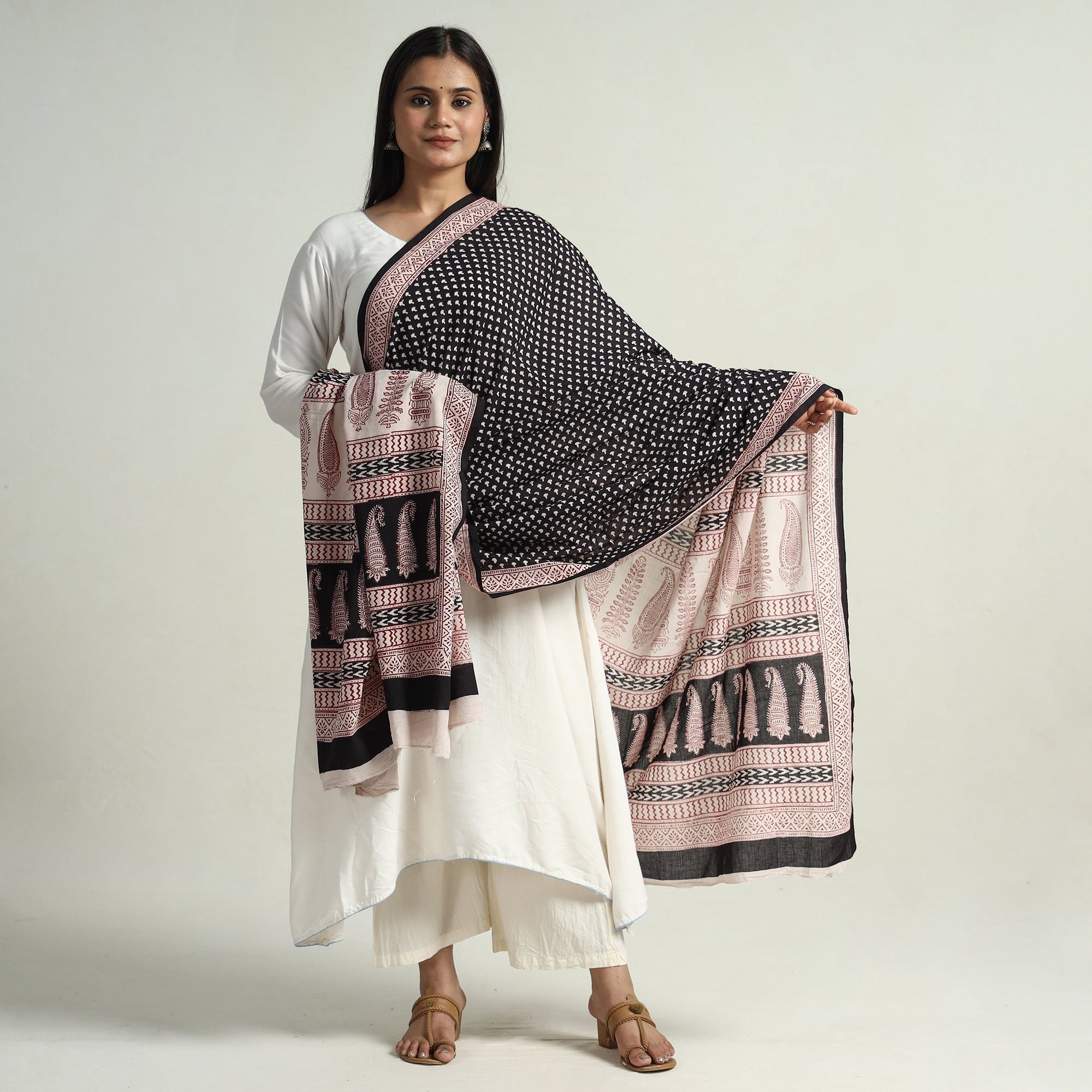 BAGH PRINTS BY MOHAMMED RAFIK KHATRI Black - Block Printed Cotton Bagh Dupatta - view 2