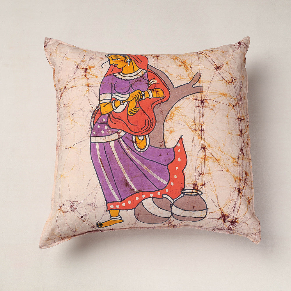 KACHCHH JI CHHAAP Beige - Hand Batik Printed Pure Cotton Cushion Cover (18 x 18 in)