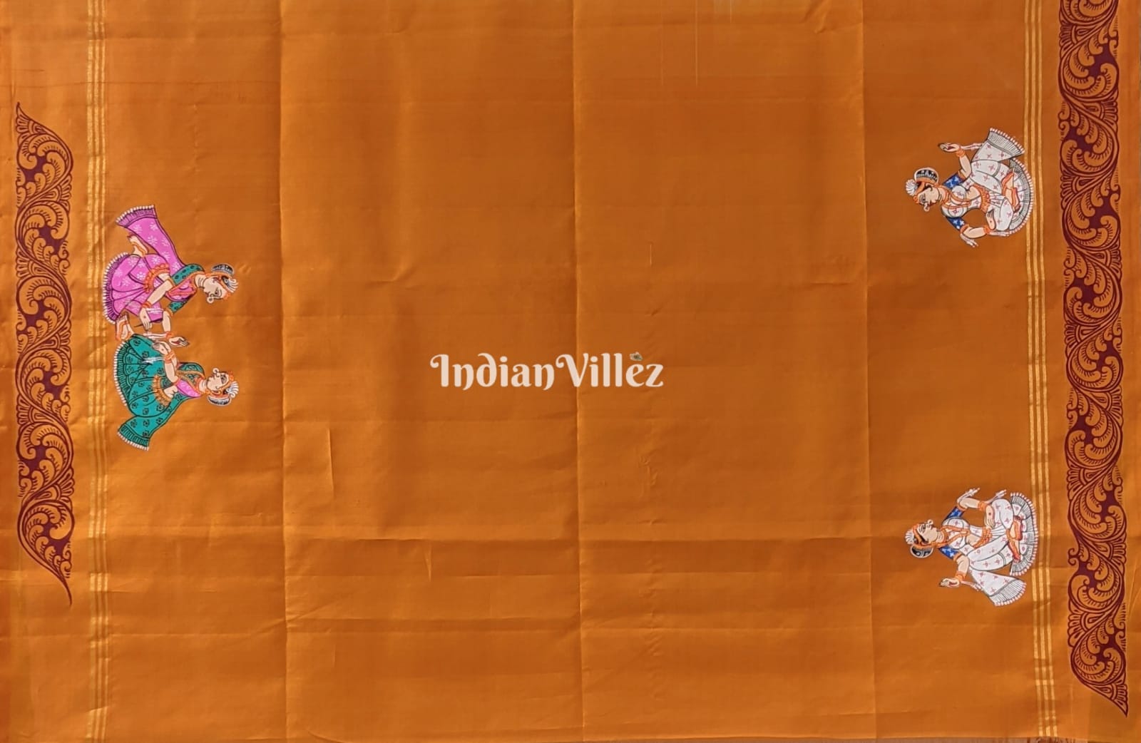 IndianVillèz Red Mustard Yellow Marriage Theme Hand-Painted Pattachitra Saree - view 4