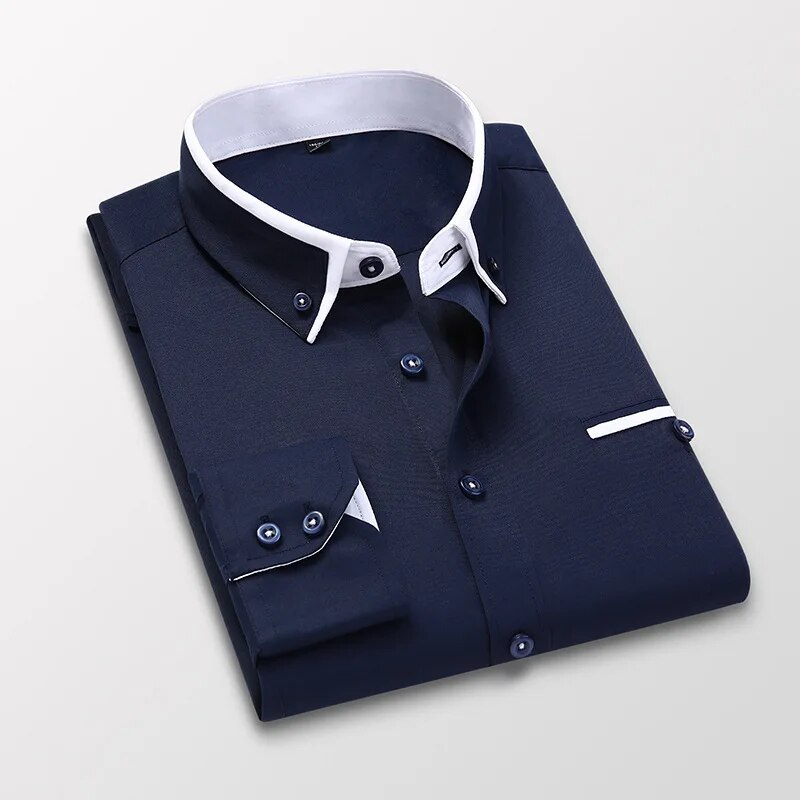 BlackTree Down Collar Cotton Blend Solid Shirt For Man (Navy Blue)