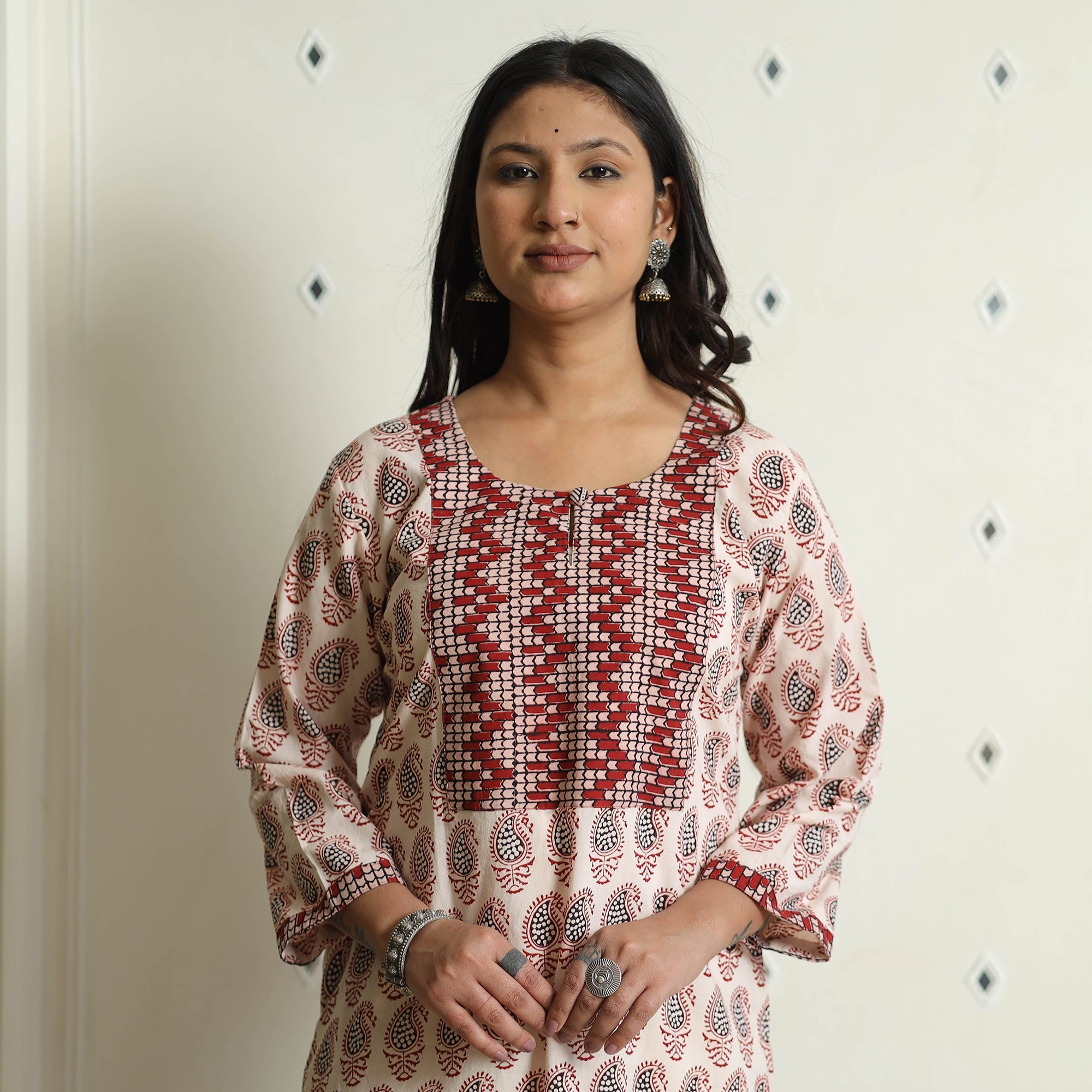 ITOKRI CASUALS Beige - Block Print Cotton Straight Bagh Kurta