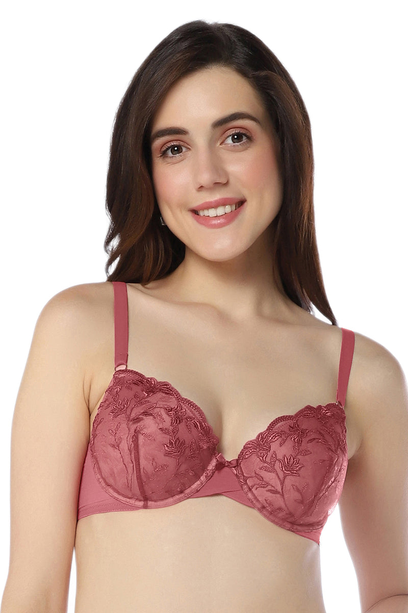 Amante Sheer Luxe Padded Wired Demi Bra - Autumn Rose & Dusty Rose