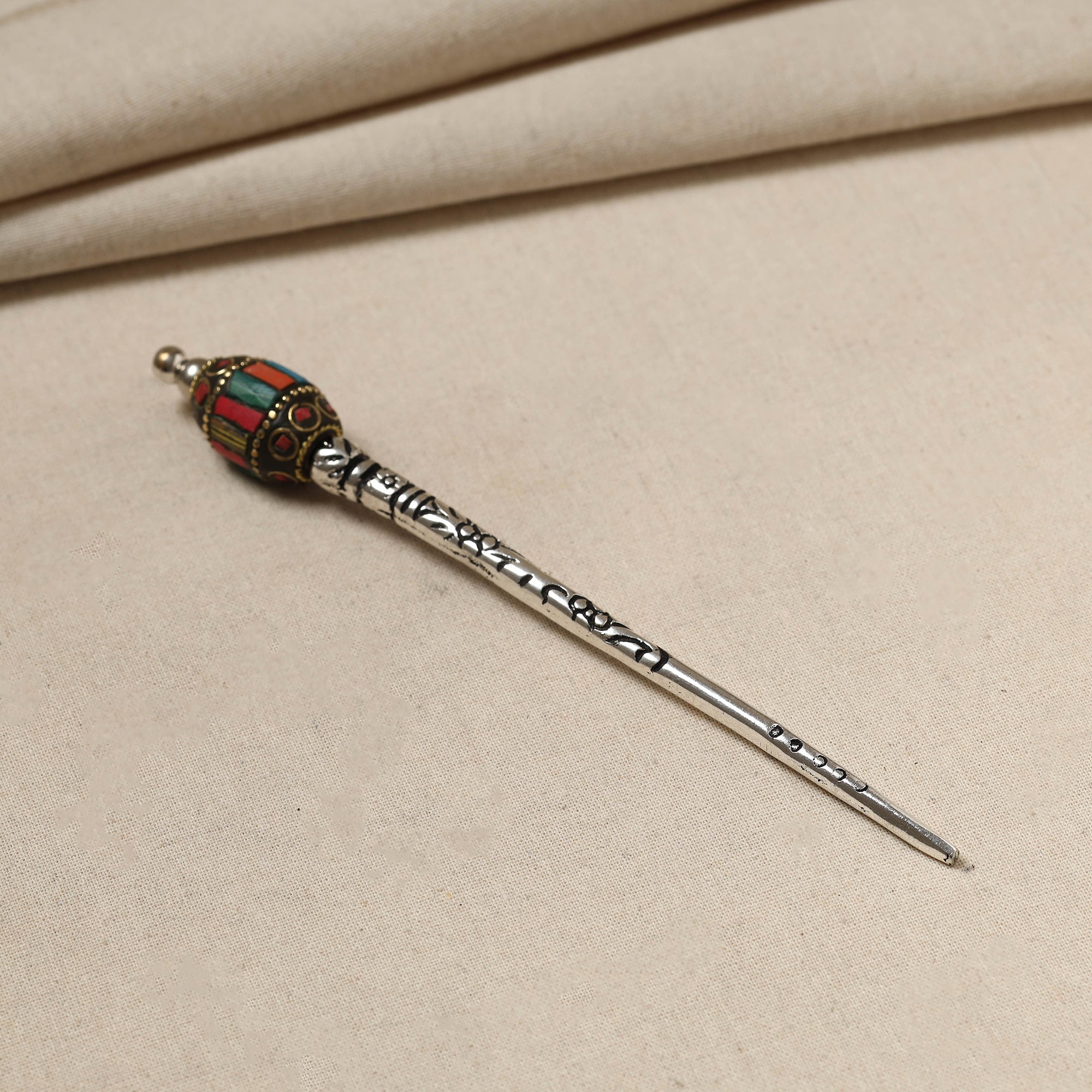 WHITE RIVER STORIES Antique Finish Oxidised German Silver Juda Stick