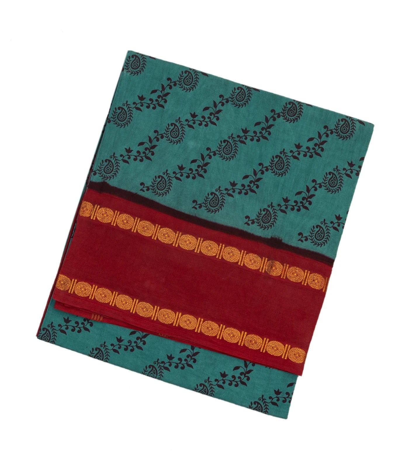 RmKV Cyan Sungudi Cotton Saree With Floral Motifs