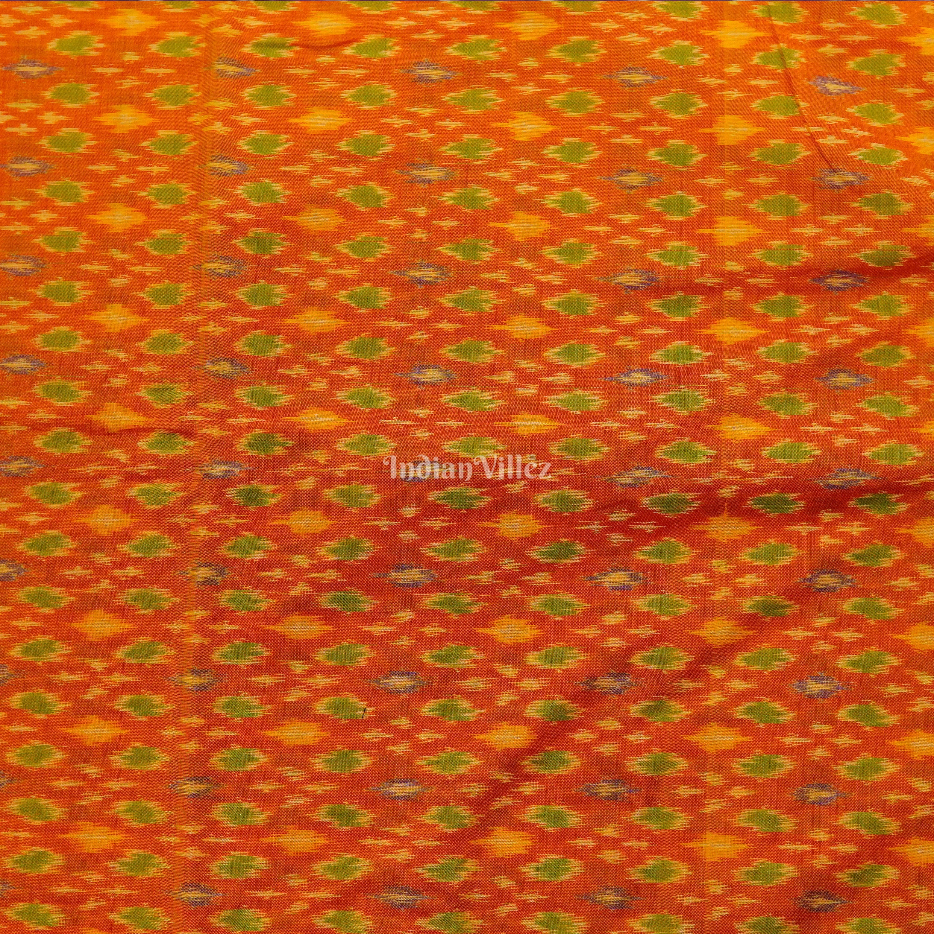 IndianVillèz Orange Handwoven Pochampally Ikat Sico Fabric - view 2