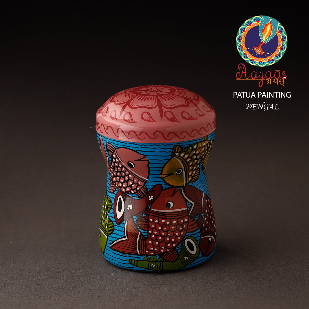 AAYAAS Bengal Patua Handpainted Stainless Steel Multi Utility Container
