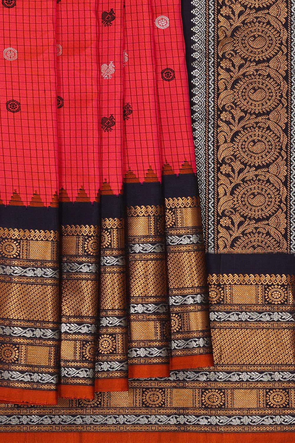 Kalanjali Gadwal Silk Pinkish Red Saree – Women's