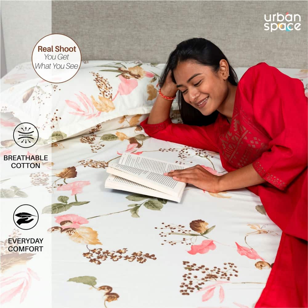 Urban Space -Home Furnishing Store Fitted King Size Cotton Bedsheet - Cherry Blossom- Peach - view 5