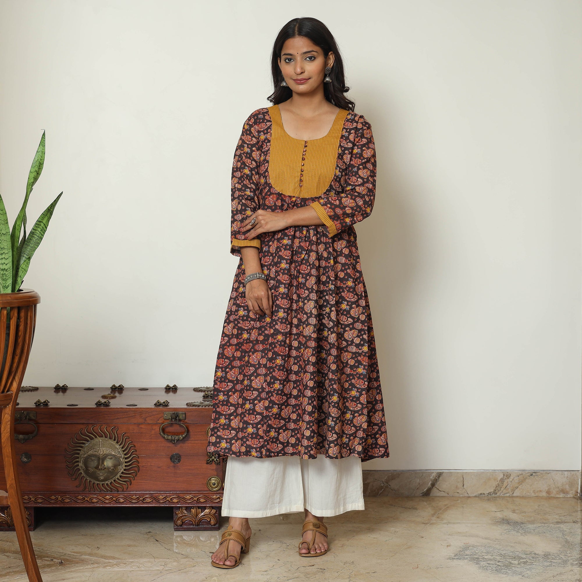 ITOKRI CASUALS Black - Kalamkari Printed Cotton A-Line Kurta 32 - view 2