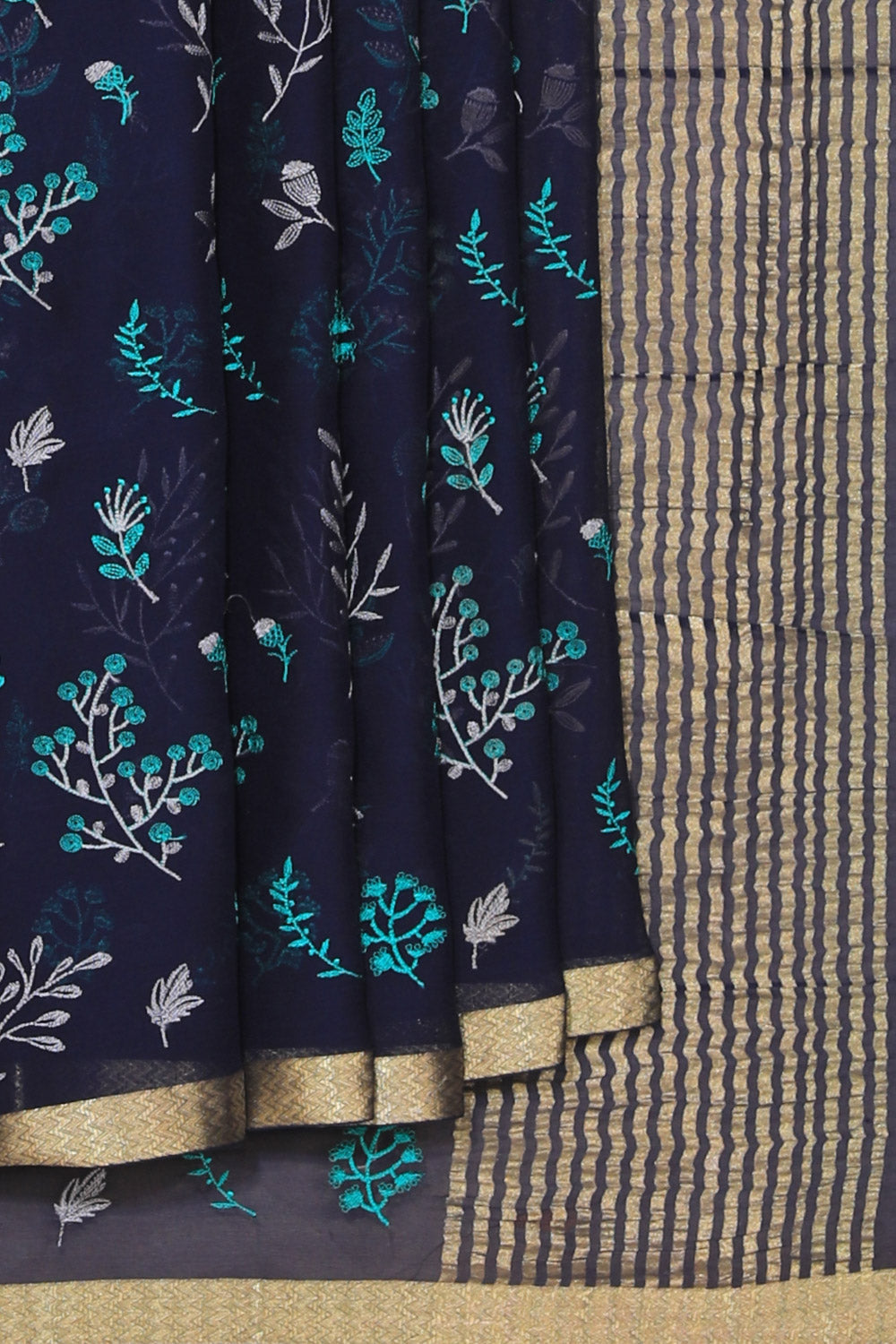 Kalanjali Crepe Silk Navy Blue Saree – Women's