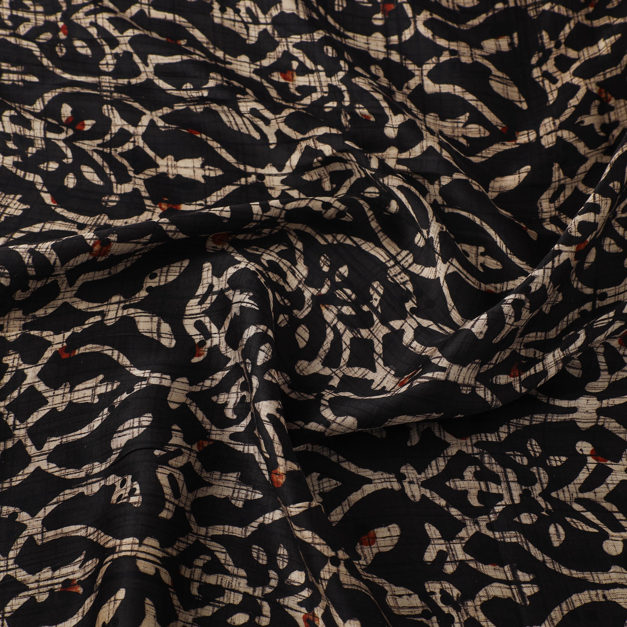 AJRAKH BY JABBAR KHATRI Black - Ajrakh Block Printed Modal Silk Fabric from Kutch 22 - view 3