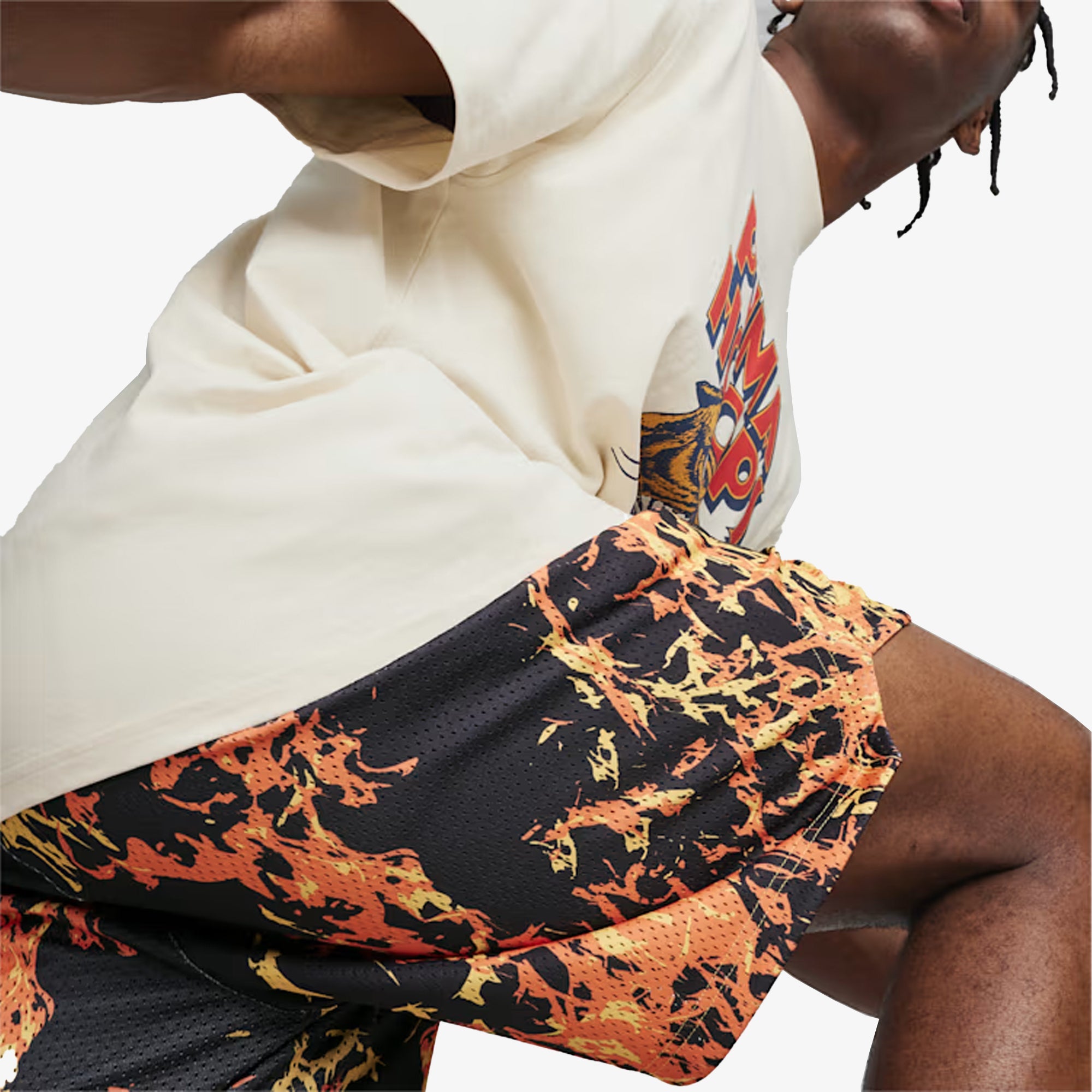 Puma | STRAIGHT FLAMES BASKETBALL SHORTS { BLACK - view 6