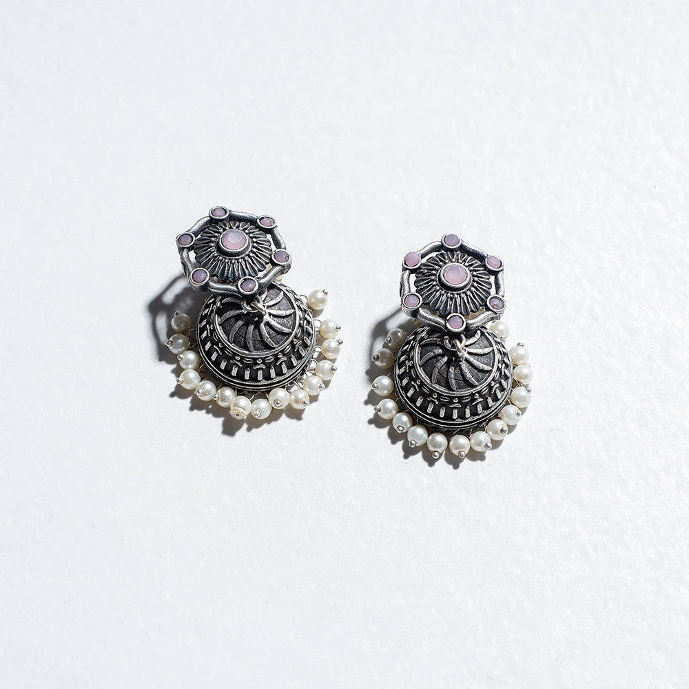 WHITE RIVER STORIES Antique Finish Oxidised German Silver Jhumki Earrings - view 2