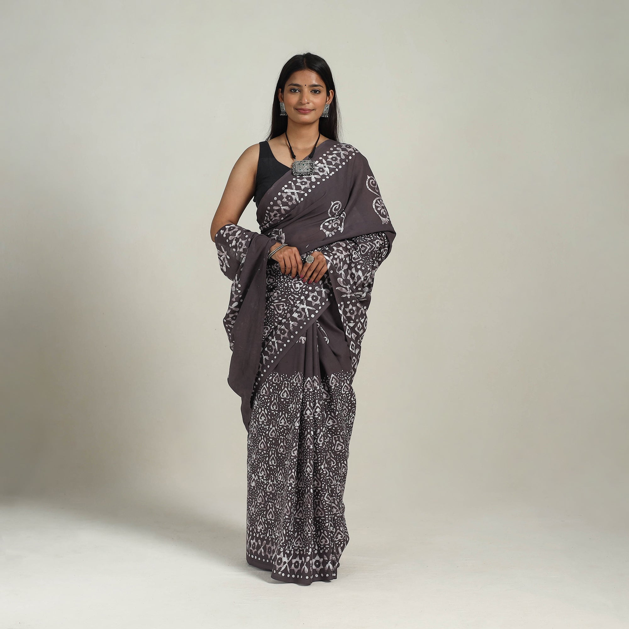 BATIK BY MD. SHARIFF Brown - Cotton Hand Batik Print Saree 07