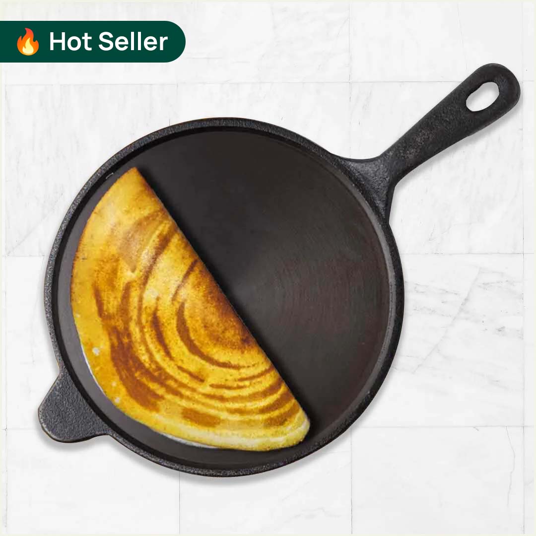 The Indus Valley Super Smooth Cast Iron Tawa with Handle,Pre-seasoned, Nonstick, 100% Pure, Toxin-free, Induction, 26.3cm, 1.8kg