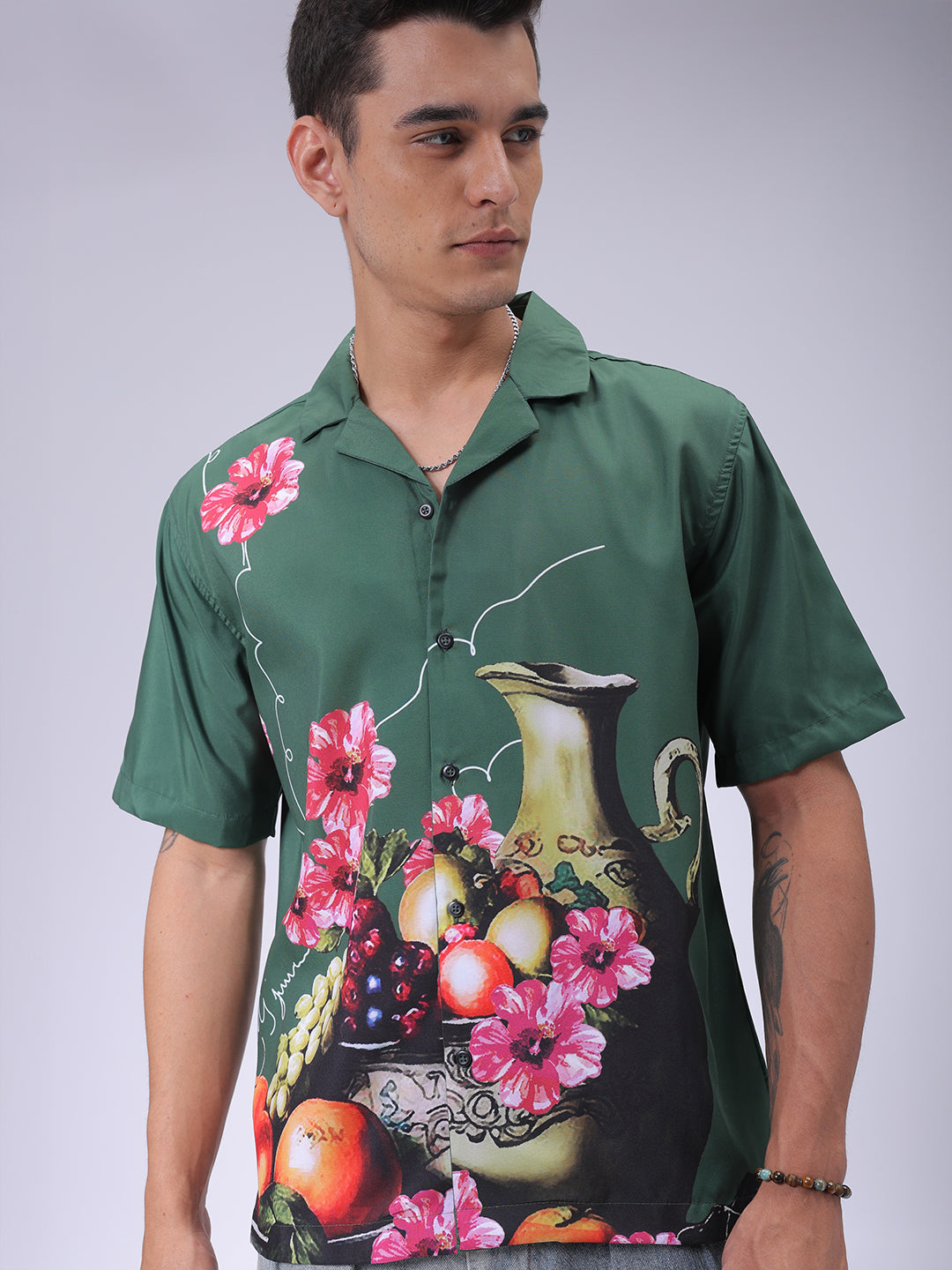 The Indian Garage Co Men's Green Oversized Fit Graphic Shirt