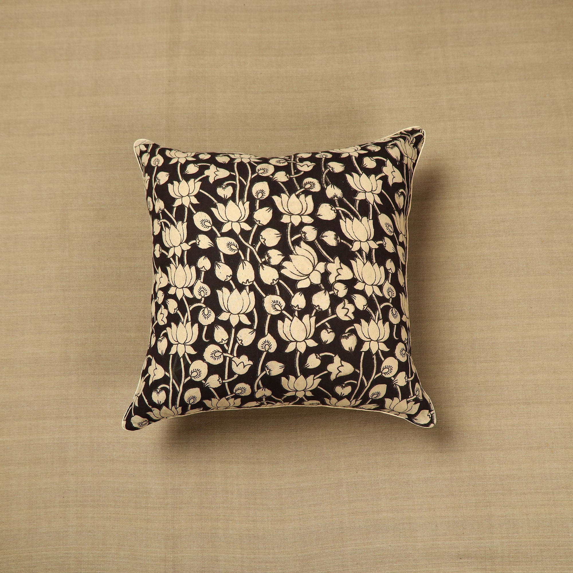 NOORI BAZAR Black - Cotton Printed Kalamkari Cushion Cover (16 x 16 in) 08