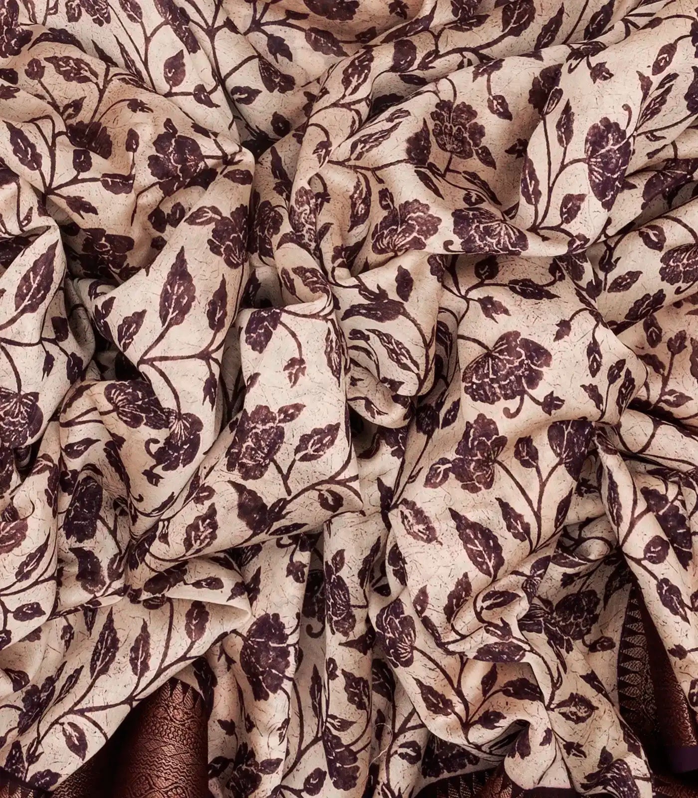 RmKV Burgundy Woven Chanderi Cotton Saree With Printed Floral Motifs - view 3
