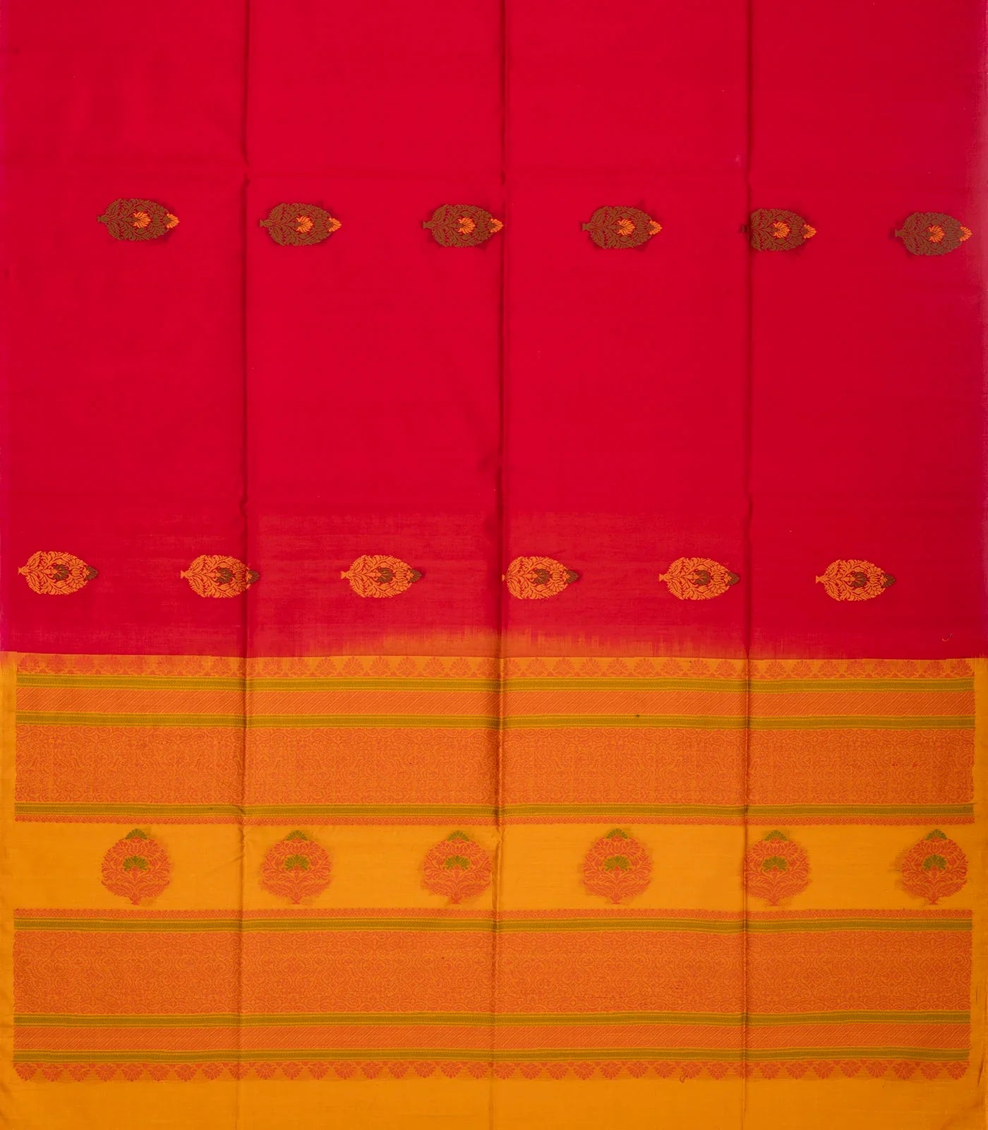 RmKV Hot Pink Handloom Kora Silk Cotton Saree With Mustard Pallu - view 2