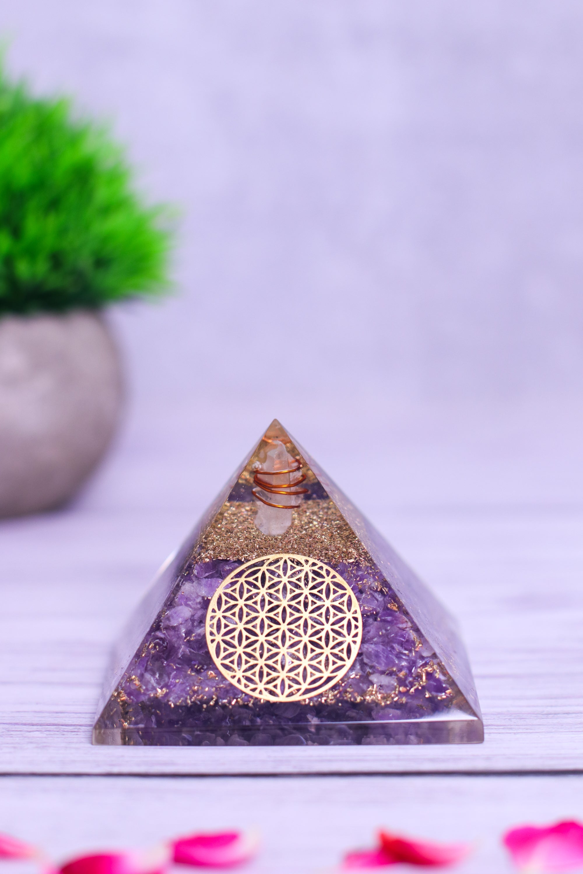 Studio Vaidik Amethyst Orgonite Feng Shui & Vastu Pyramid Decorative Showpiece
