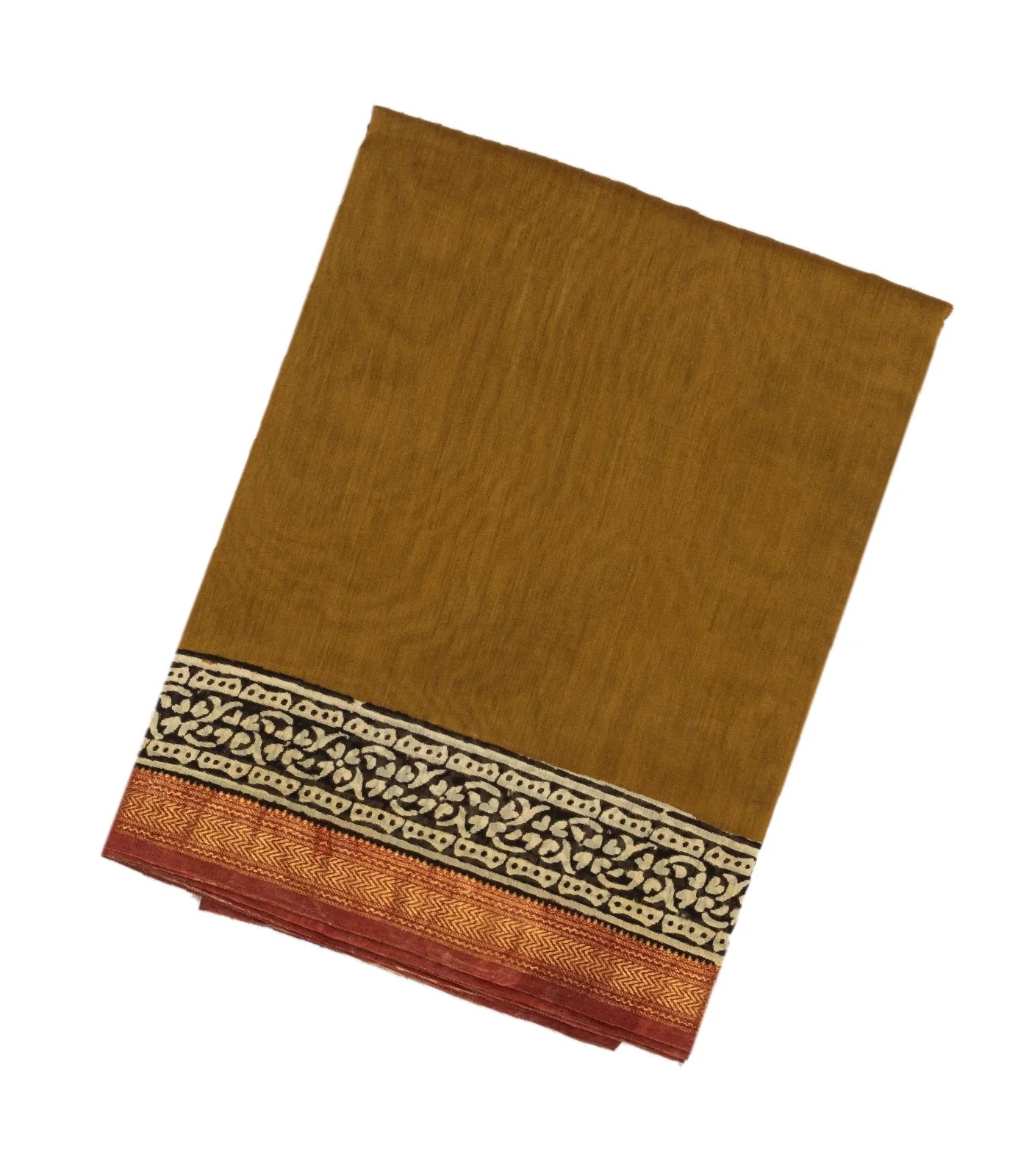 RmKV Dark Olive Handloom Chanderi Cotton Saree With Printed Floral Motif