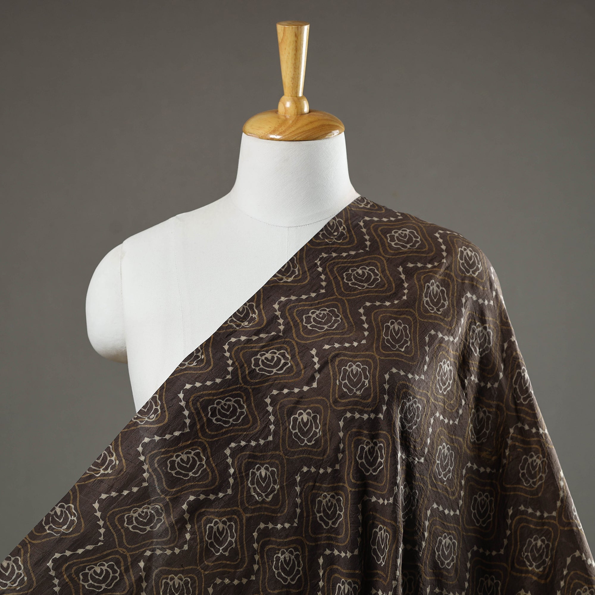 HAVELI CHRONICLES Brown - Akola Hand Block Printed Mulberry Silk Fabric 01
