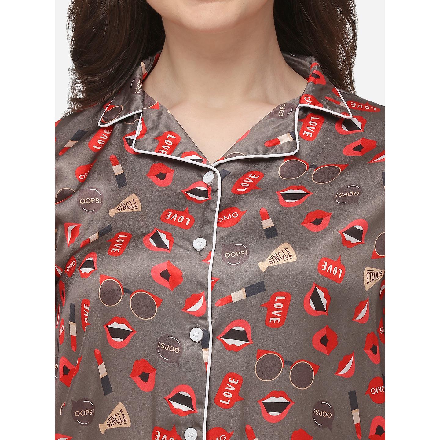 Peachmode Seller Brown Casual Wear Digital Printed Satin Night Suit - view 3