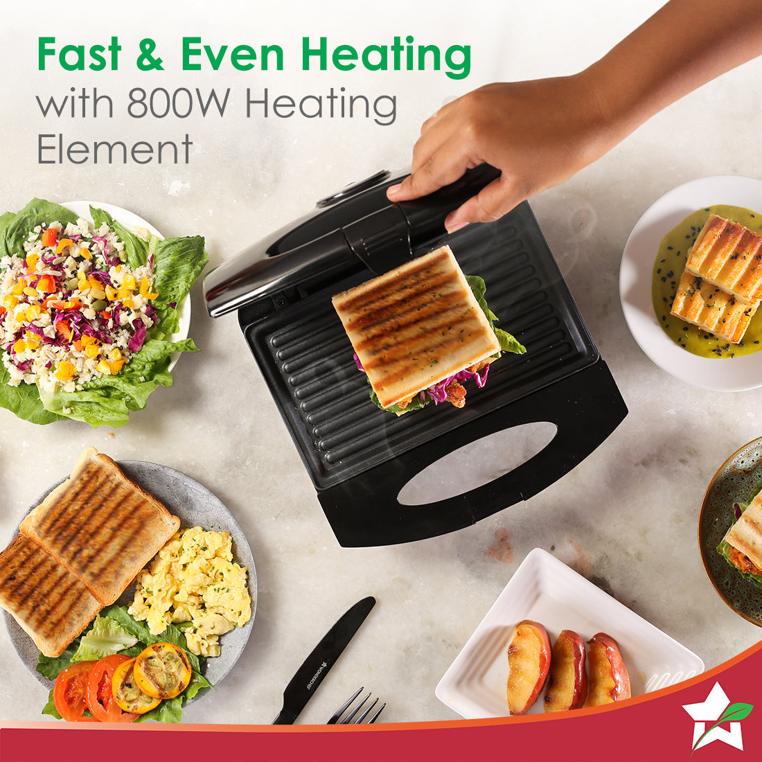 Acura Plus Sandwich Griller| 750W | Non-stick Aluminium Grill Plates by blacktree - view 4
