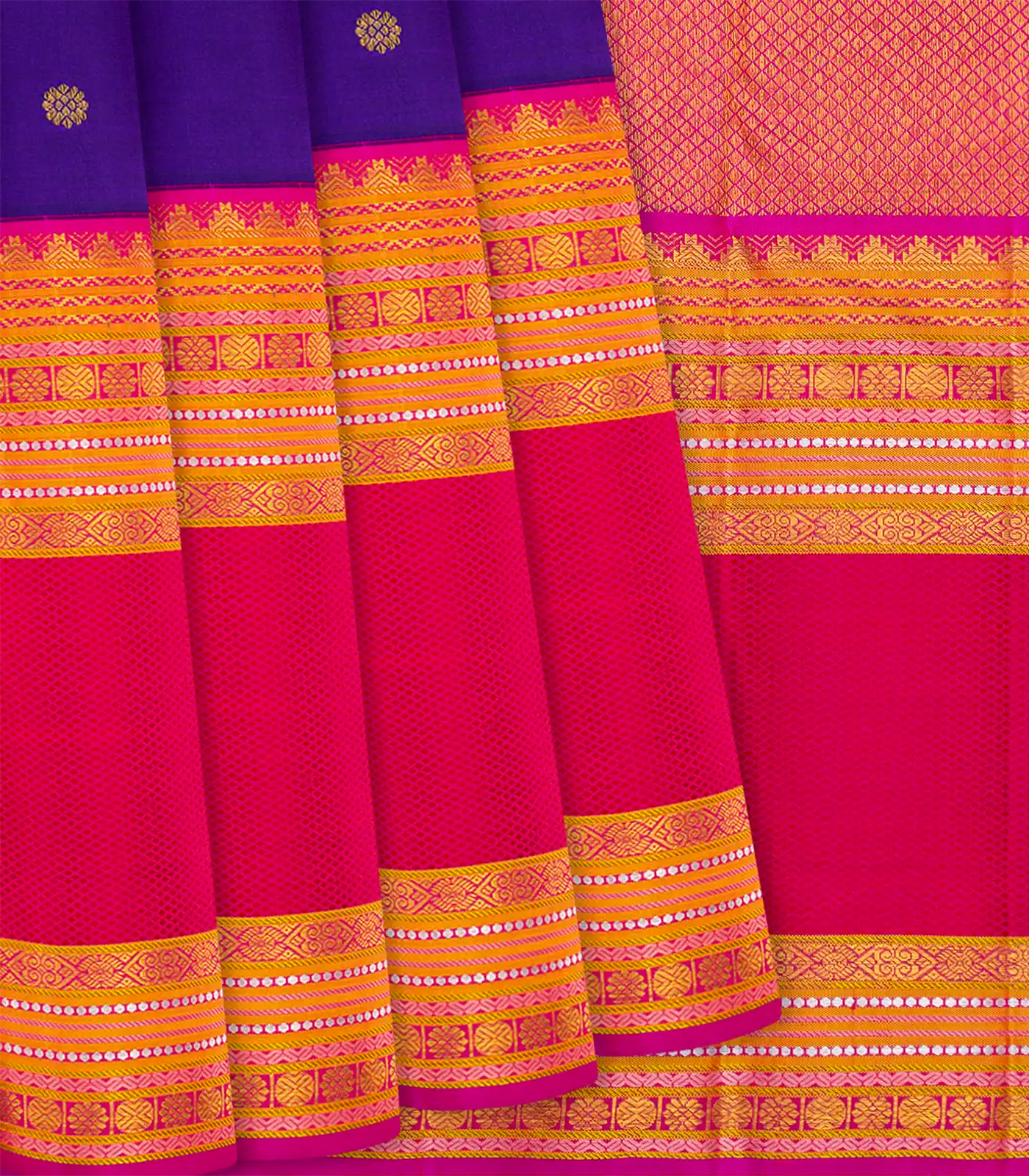 RmKV Purple Handloom Kanchipuram Korvai Silk Saree With Rudraksham Motifs-Purple