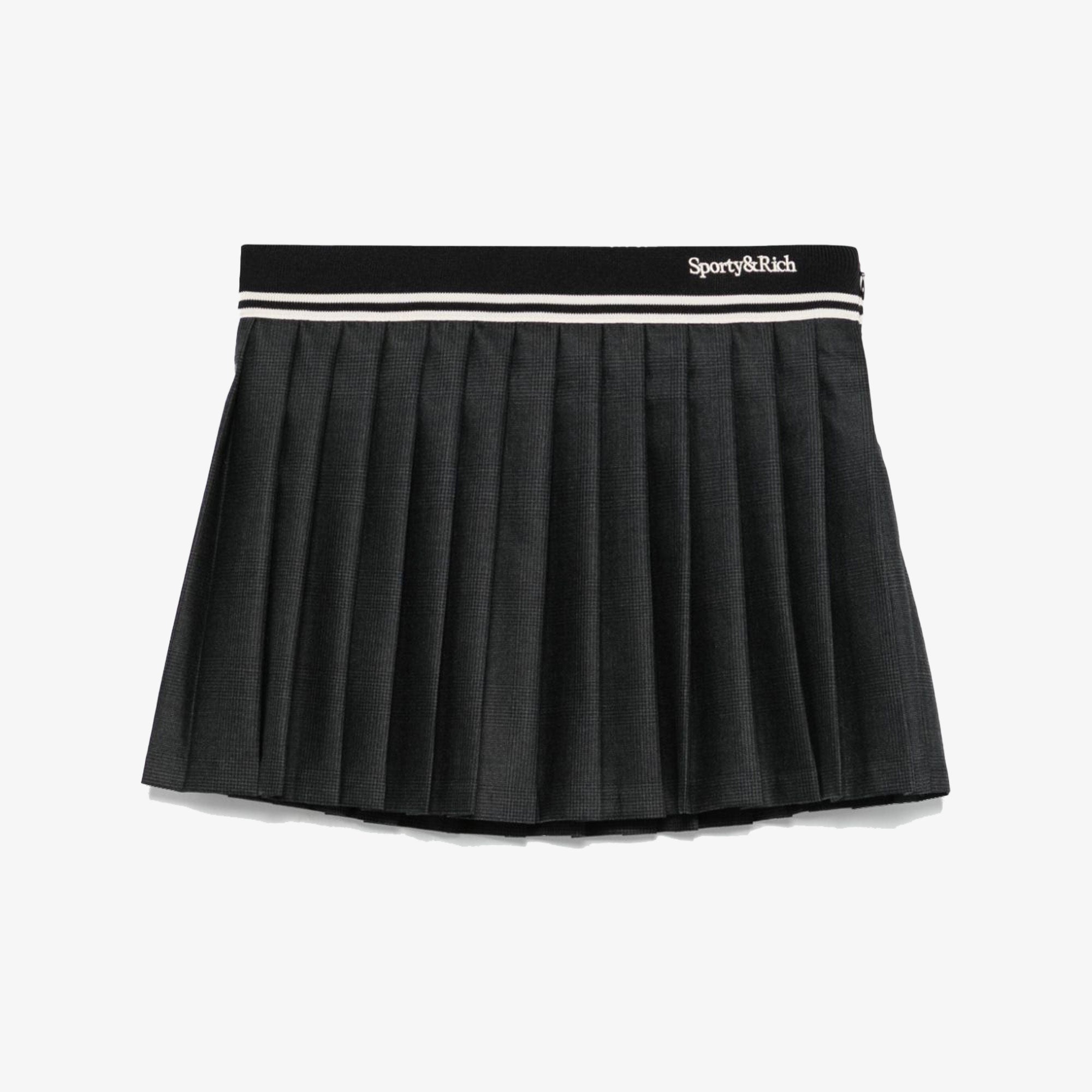 Sporty & Rich | Abigail Wool Pleated Skirt { Gray/white - view 3