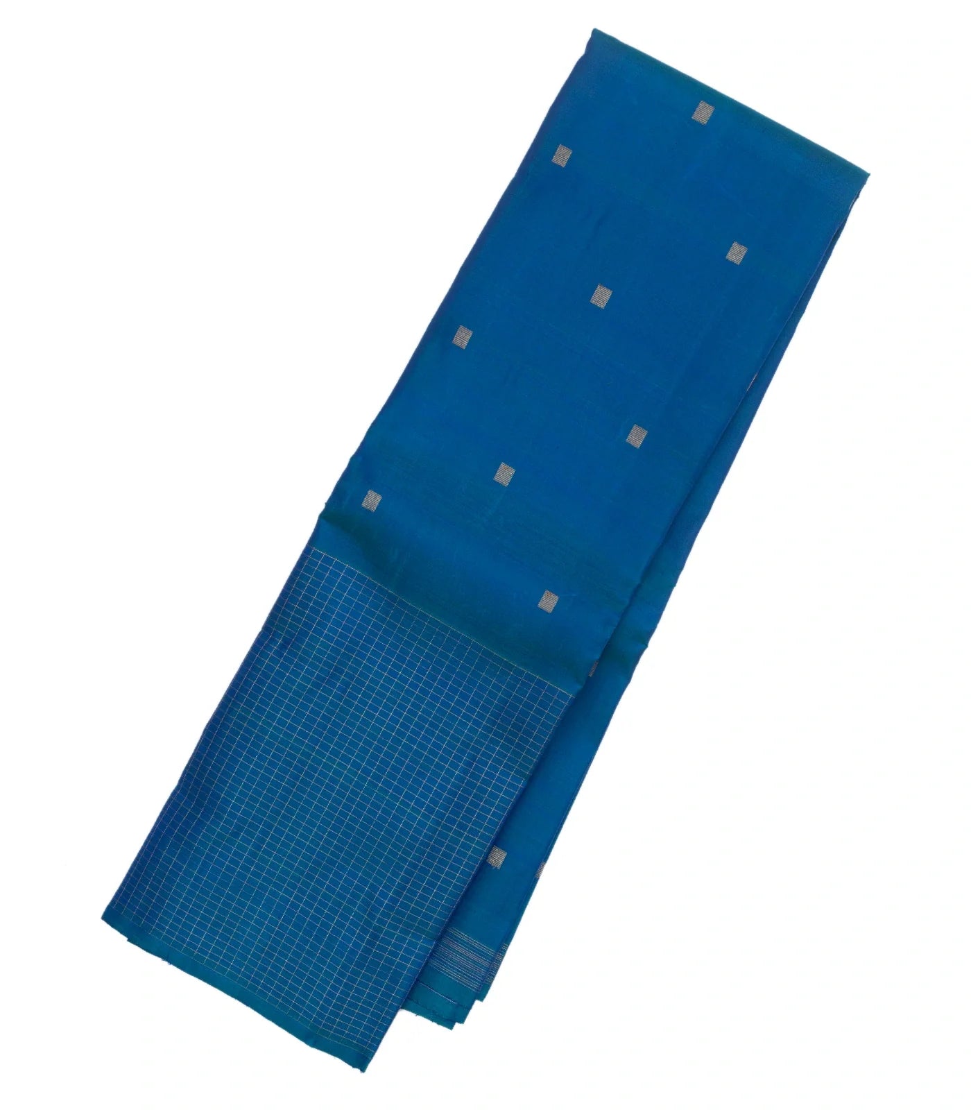 RmKV Blue Handloom Kanchipuram Silk Saree With Square Buttas