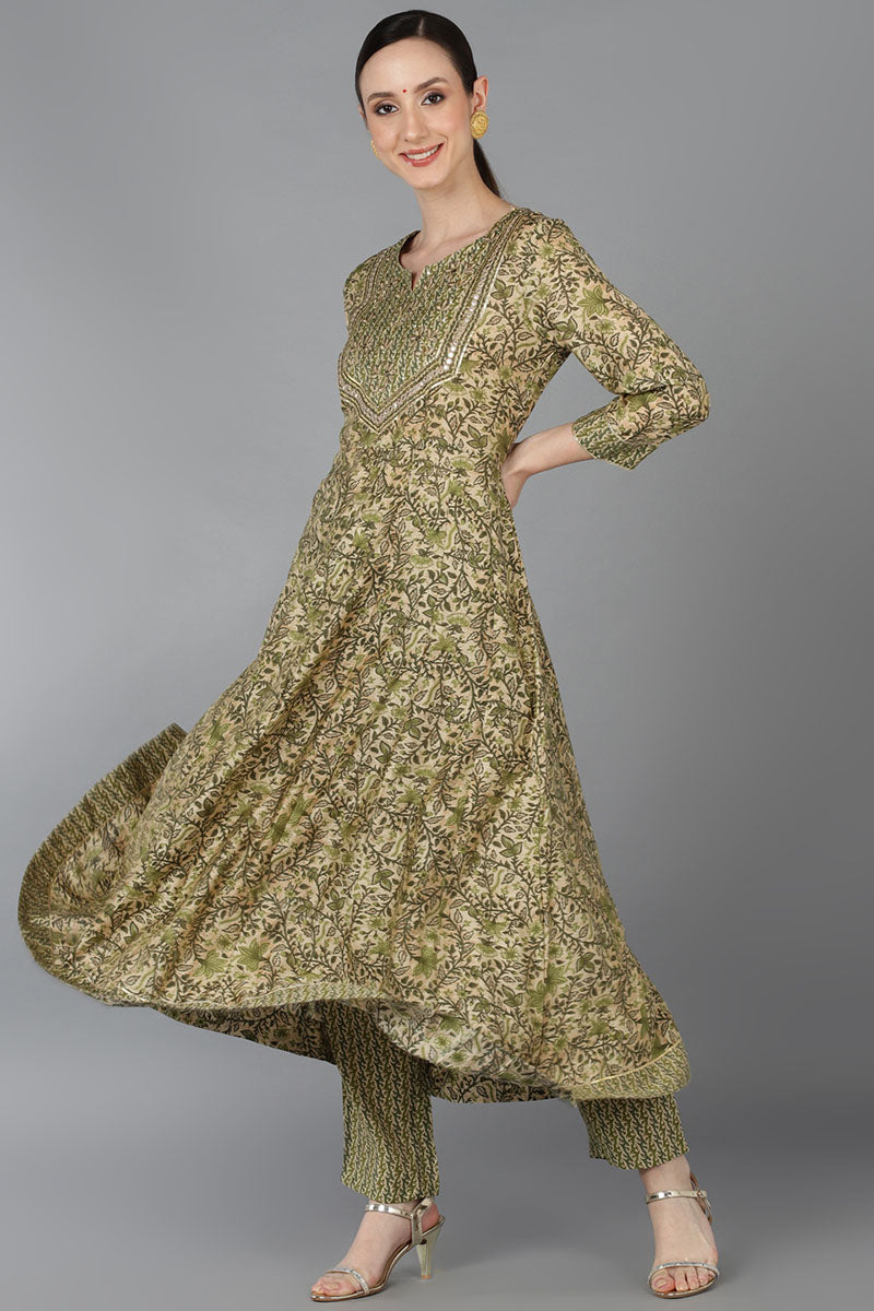 Ahika Beige Silk Blend Ethnic Motifs Anarkali Kurta Trousers With Dupatta VKSKD1664 - view 3