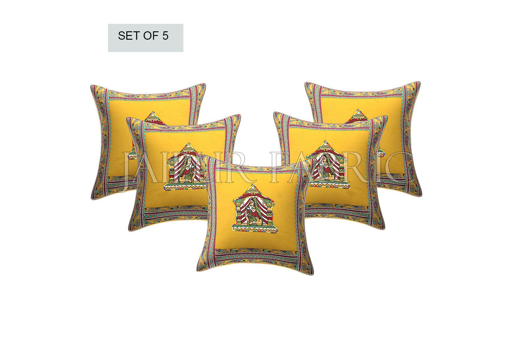 Patchwork applique cushion – JaipurFabric® New Mustard Doli Design Patchwork & Applique Cushion Cover