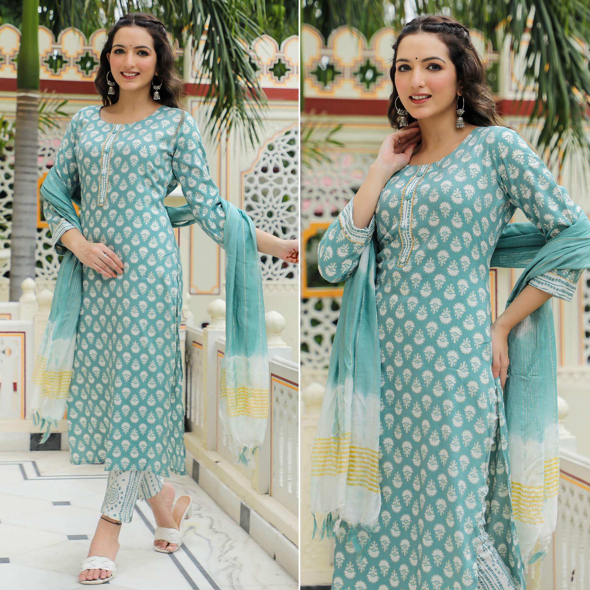 Green suits – BlackTree green-floral-foil-printed-rayon-suit-1
