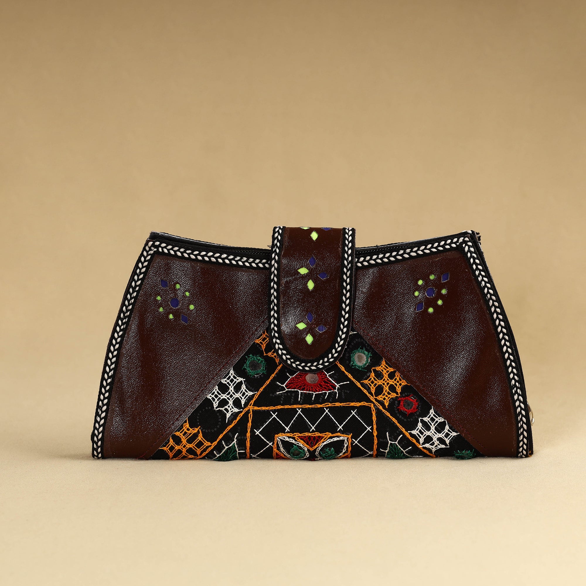 ANCHAL BIJLANI PATHUBHAI Brown - Kutch Embroidery Cotton Handmade Leather Wallet 49