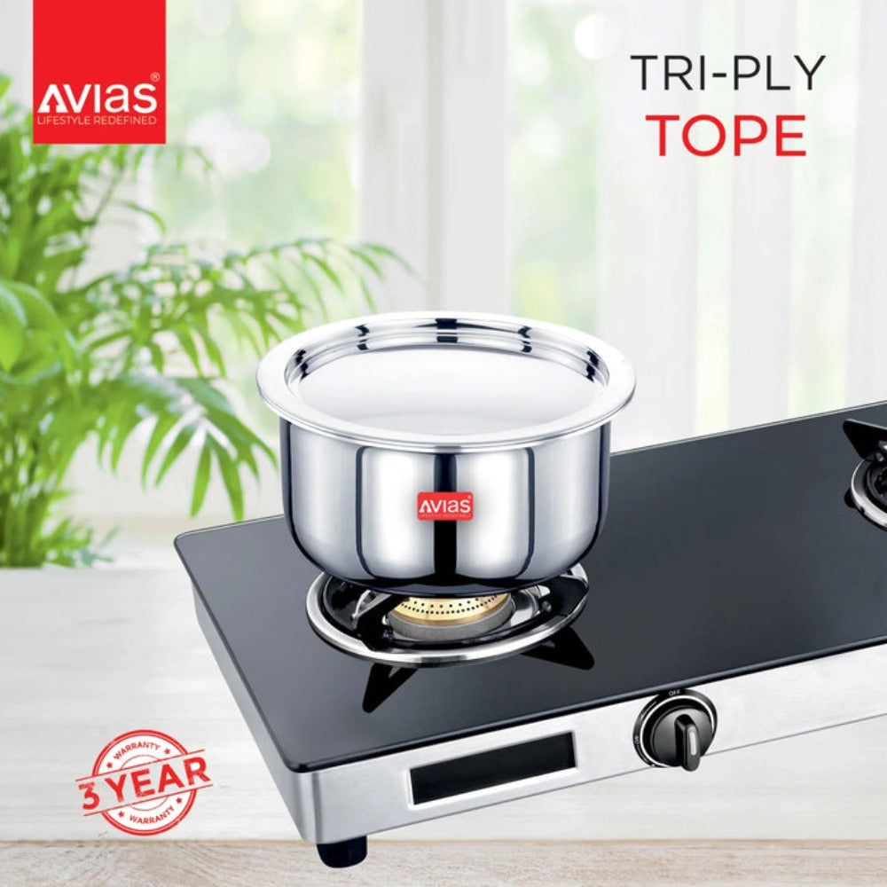 AVIAS Riara Premium Stainless Steel Tri-Ply Tope With Steel Lid | Gas & Induction Compatible | Silver - view 12