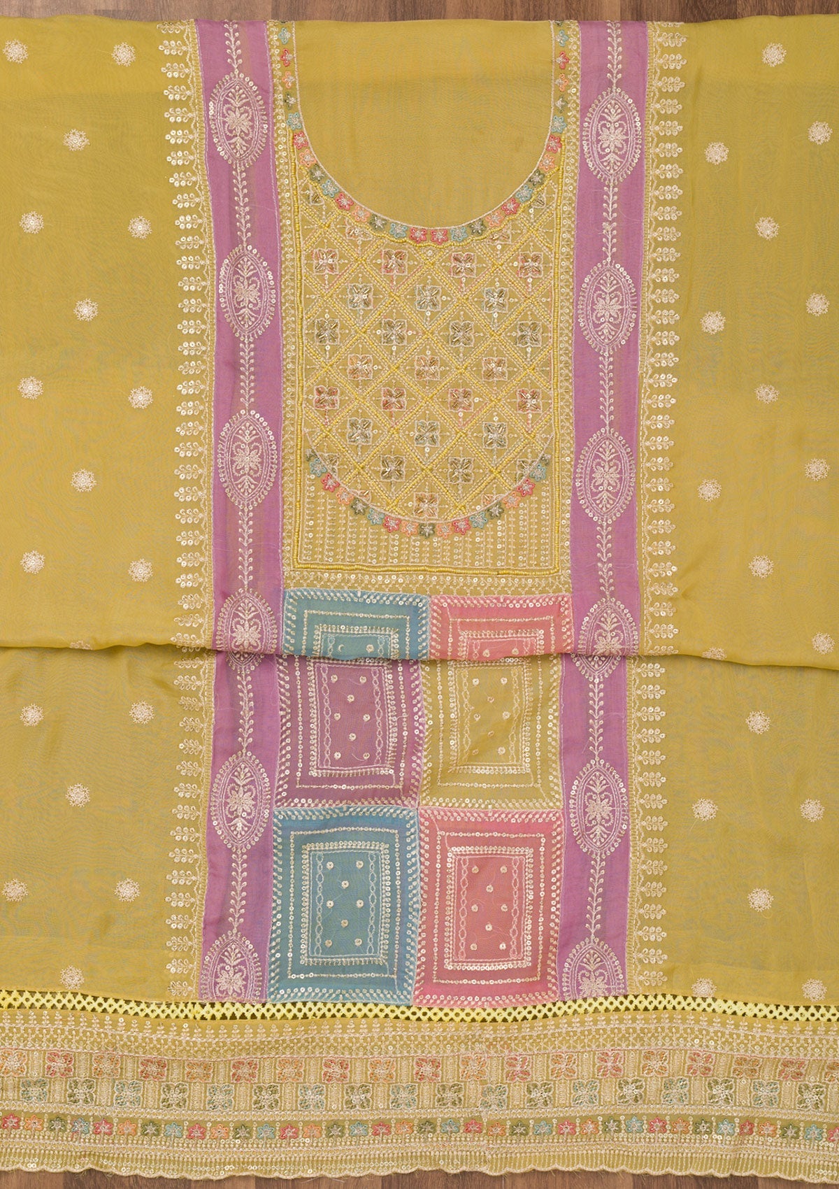 Koskii Mehendi Threadwork Semi Crepe Unstitched Salwar Suit - view 4