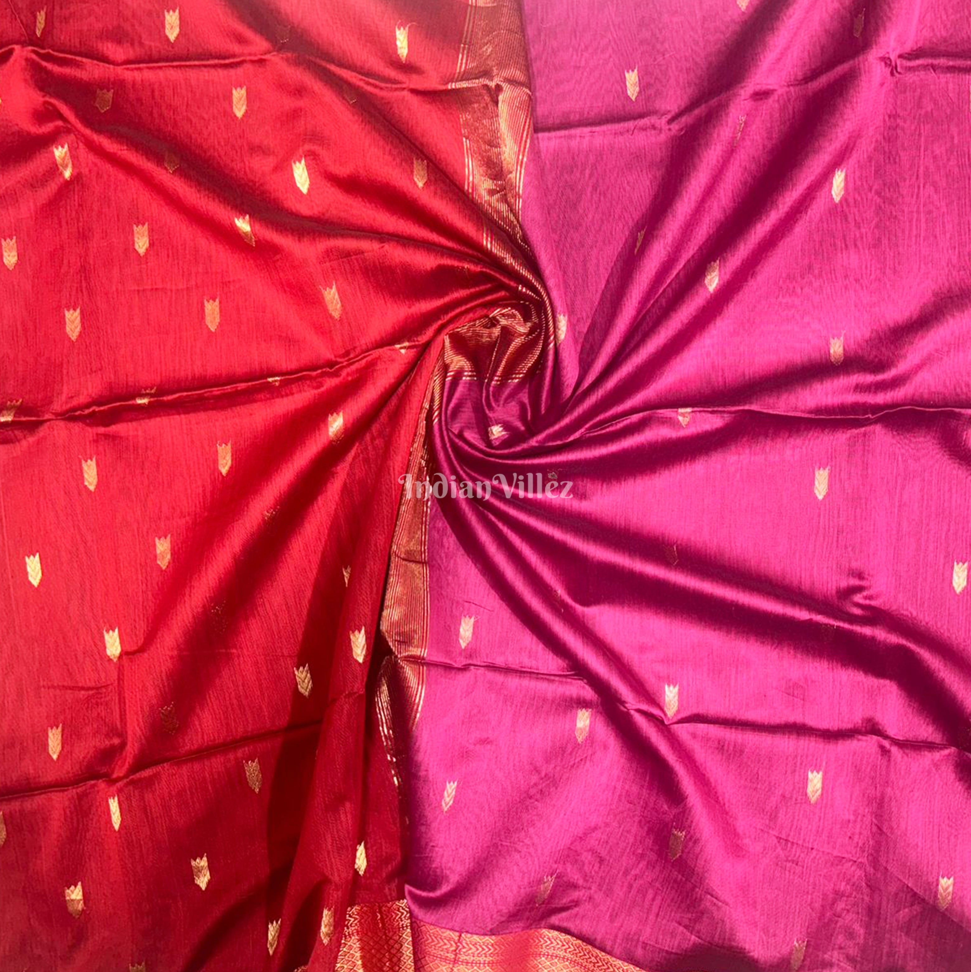 IndianVillèz Magenta Butta Design Silk Cotton Maheshwari Saree with Zari Border - view 2