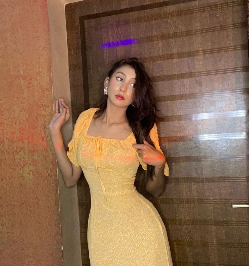 Cottage Core Orange High Side Slit Midi Summer Dress
