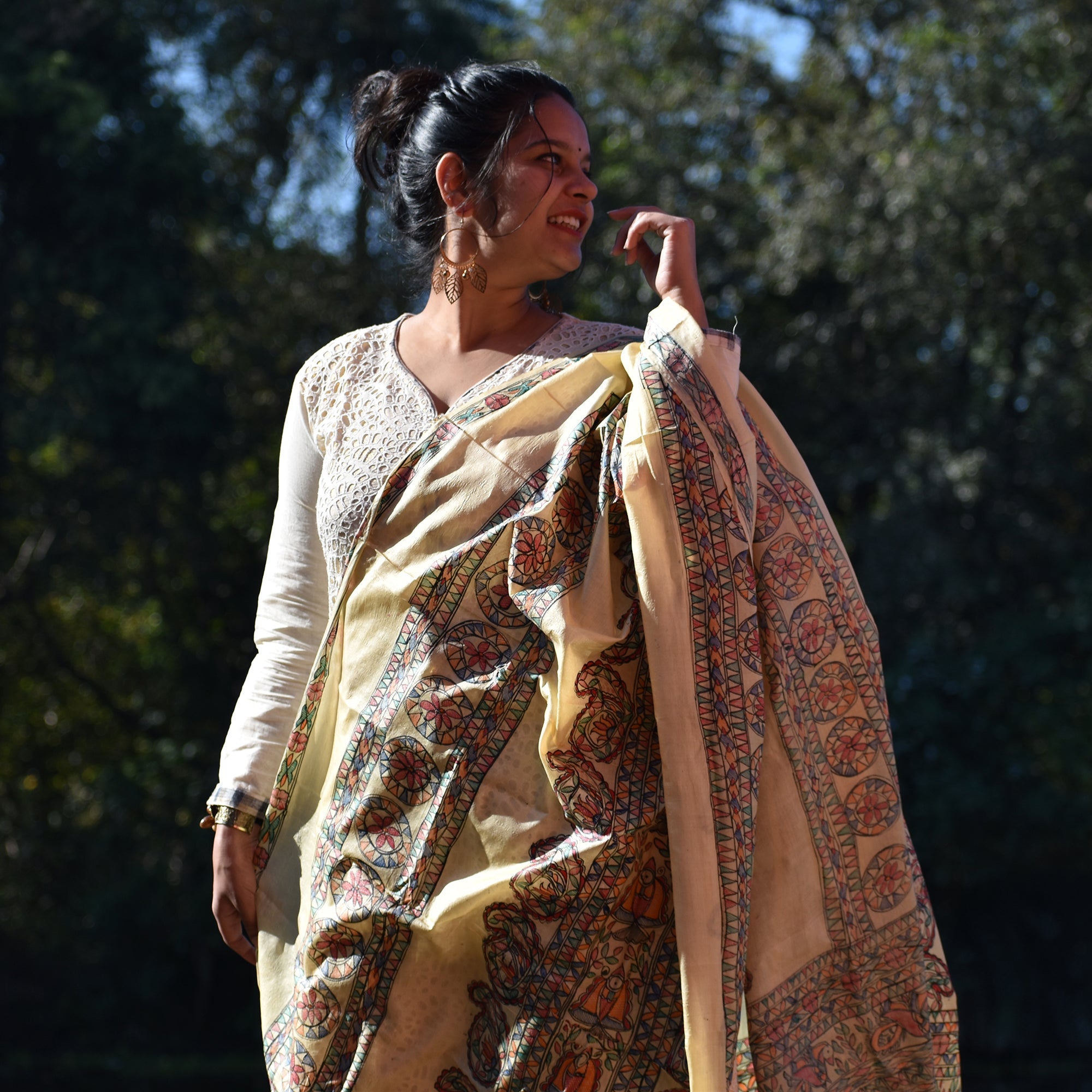 DIORAMA DESIGNS Beige - Madhubani Hand-Painted Silk Dupatta - view 3
