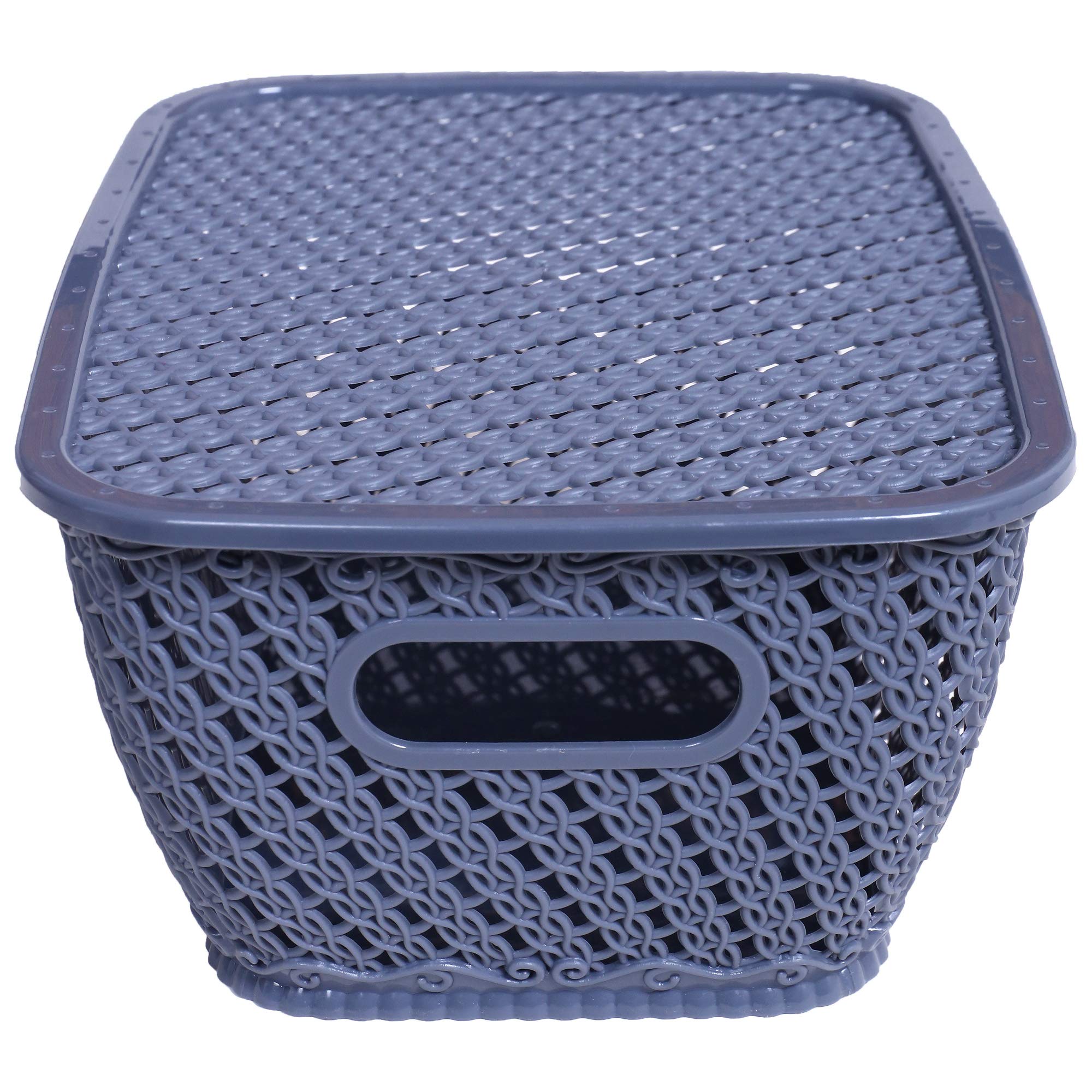 Kuber Industries Plastic 3 Pieces Small Size Multipurpose Solitaire Storage Basket for Kitchen, Office, Bedroom, Bath Room with Lid (Coffee & Grey & C - view 5