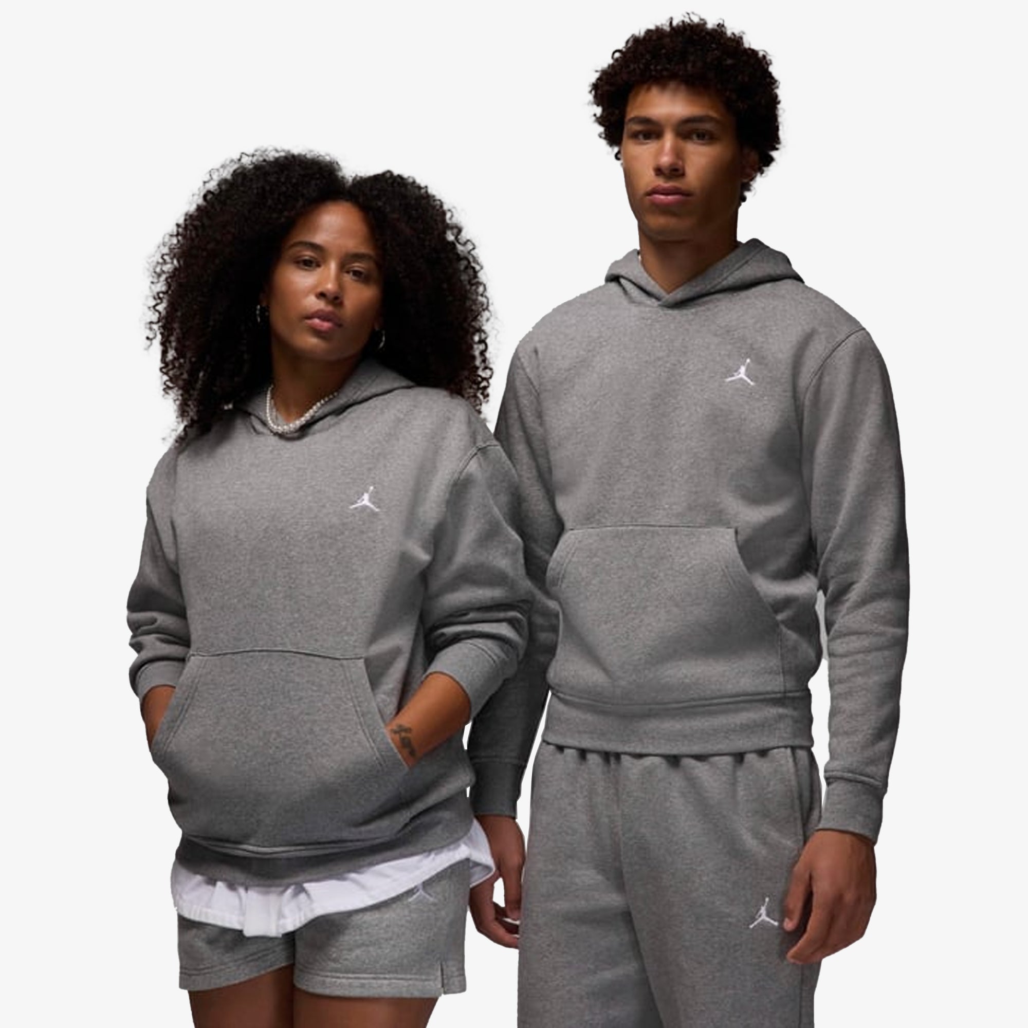 Jordan | Brooklyn Fleece Pullover Hoodie { Carbon Heather/white