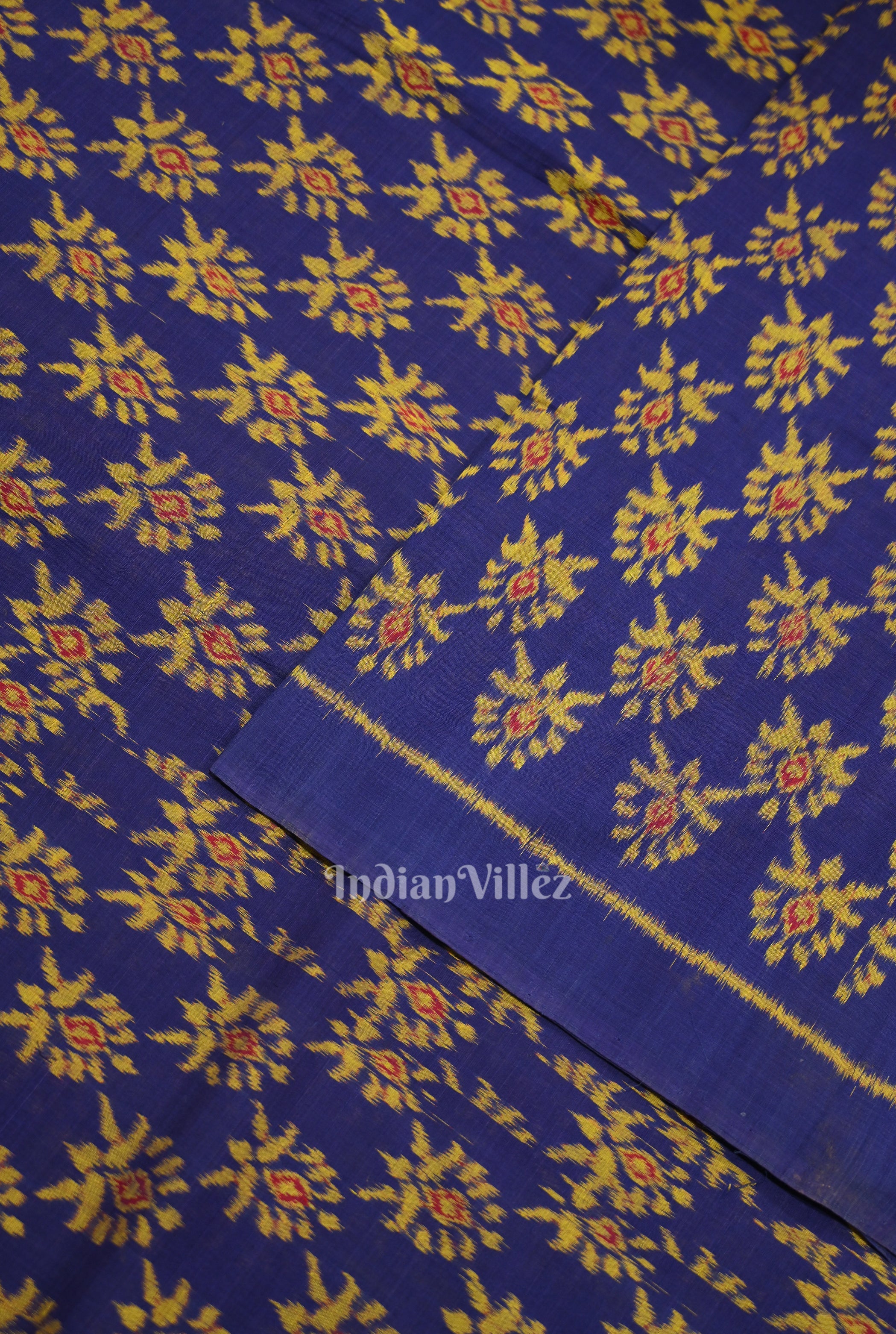 IndianVillèz Blue Floral Theme Sambalpuri Ikat Cotton Fabric - view 2