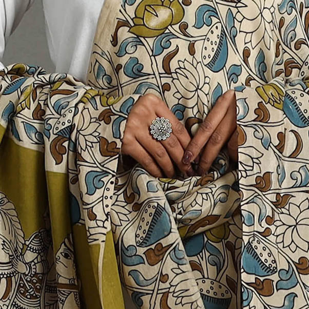 SOUTH KARGHA Beige- Printed Silk Cotton Kalamkari Dupatta 35 - view 4