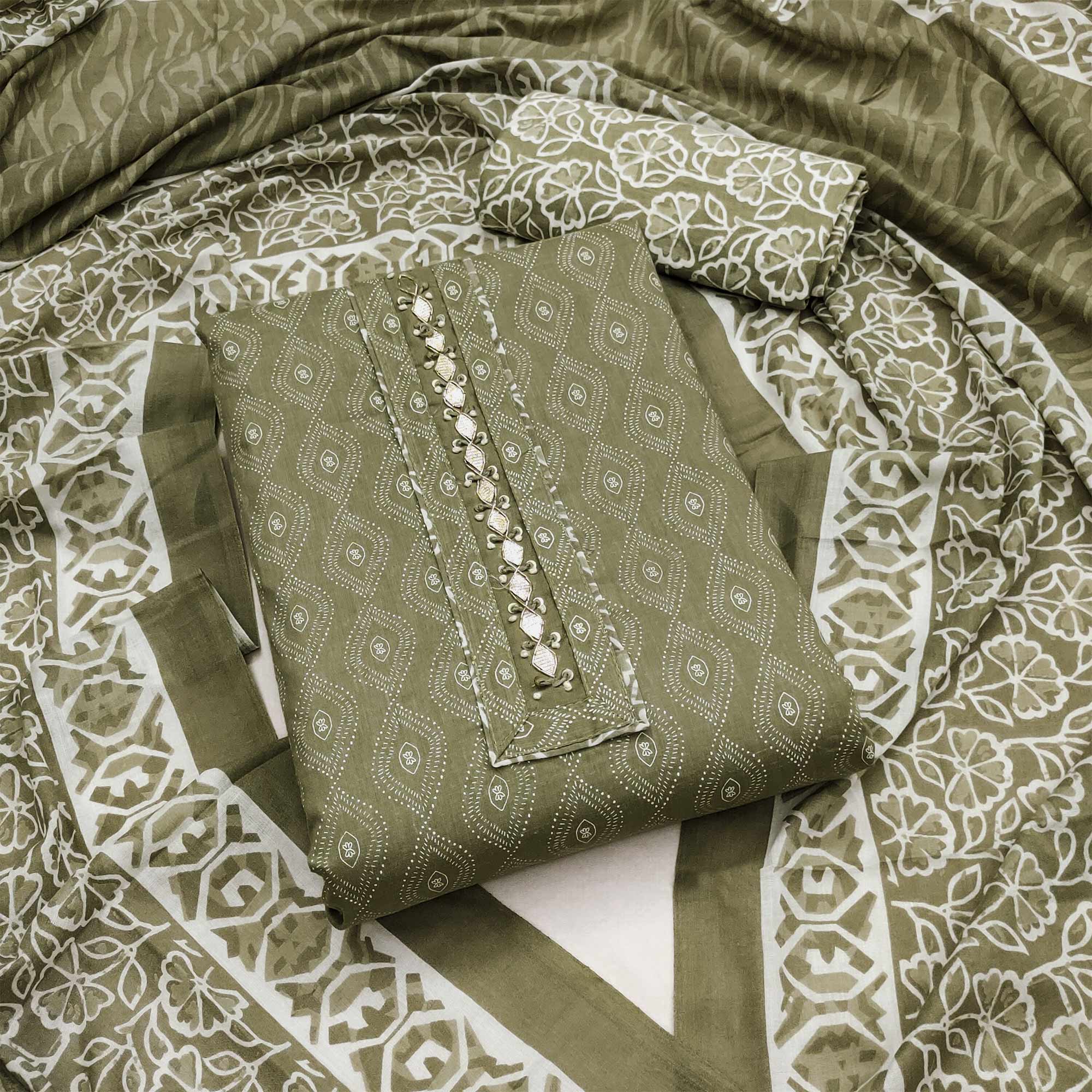 Green dresses – BlackTree green-floral-printed-pure-cotton-dress-material-15
